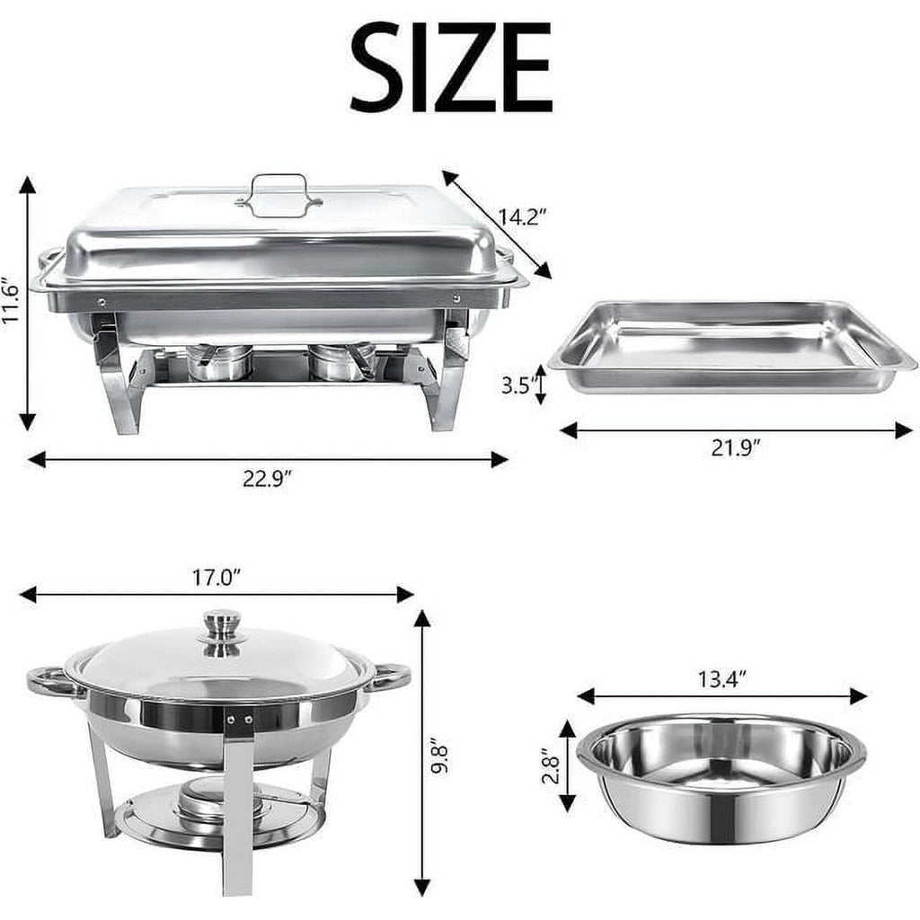 Jacgood Chafing Dish Buffet Set 4 Pack 8QT Full Pan Stainless Steel Food Warmer Chafer Complete Set with Water Pan, Chafing Fuel Holder for Home Party, Buffets, Wedding, Banquet, Catering Events