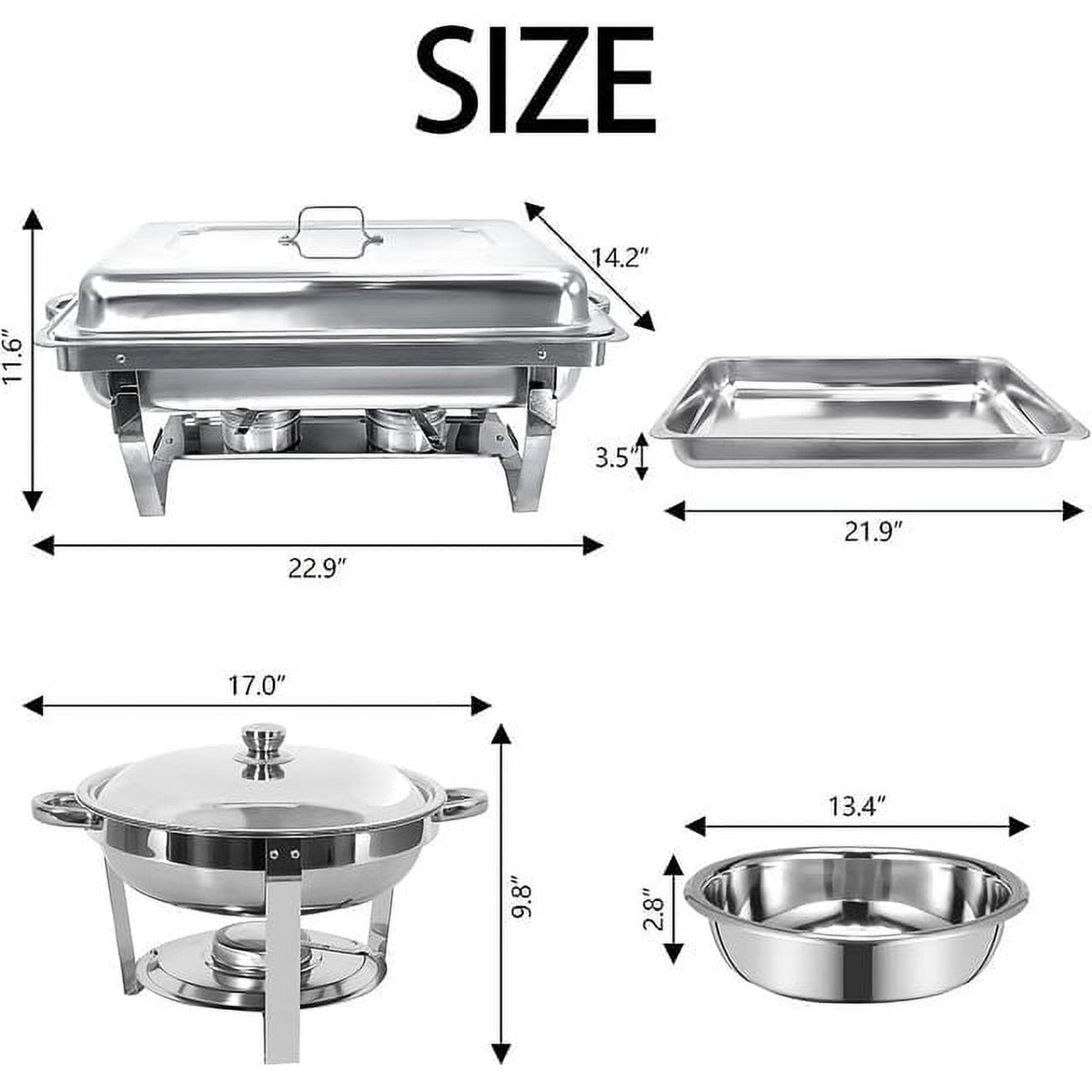 Jacgood Chafing Dish Buffet Set 4 Pack 8QT Full Pan Stainless Steel Food Warmer Chafer Complete Set with Water Pan, Chafing Fuel Holder for Home Party, Buffets, Wedding, Banquet, Catering Events