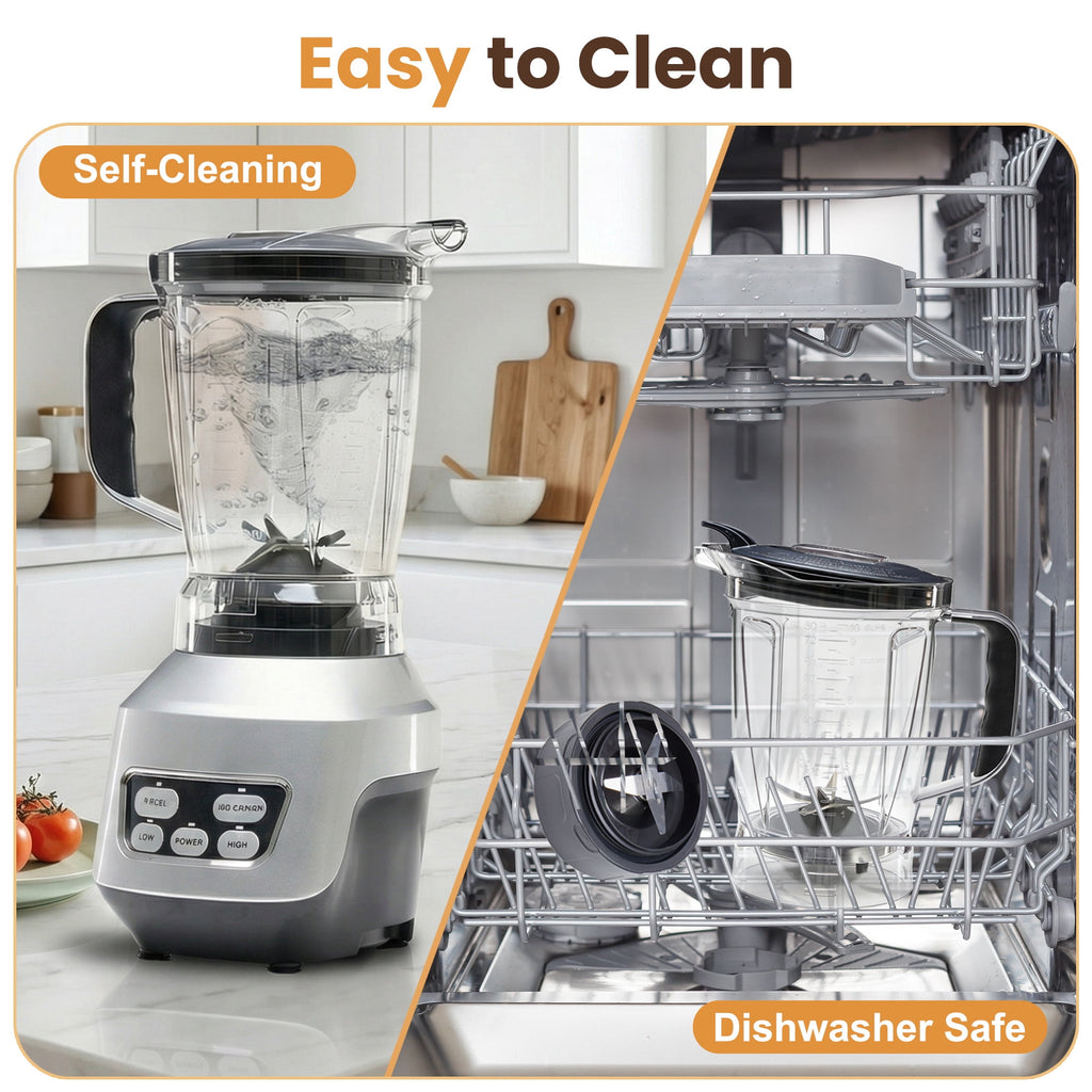 EDX 1200W Multi-Function Blender, 60oz Pitcher, 34oz & 24oz Portable Cups, 5 Speeds with Pulse & Ice Crush, Multi Lids for Juice, Shakes, Sauces, Silver