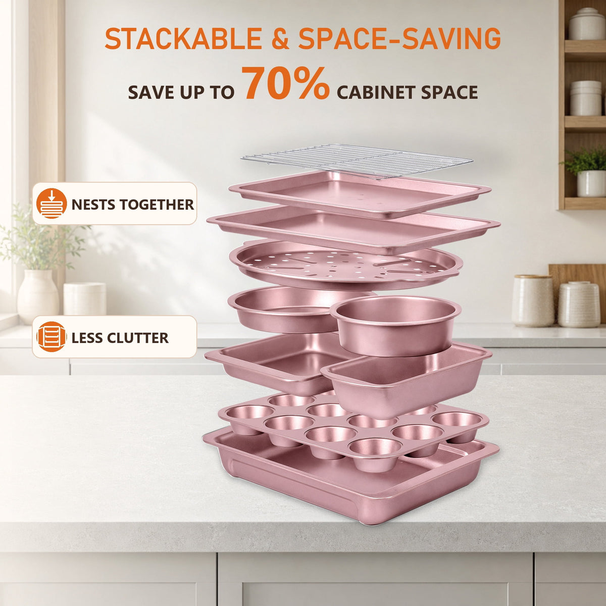 HONGBAKE 29-Pcs Nonstick Carbon Steel Bakeware Set, Baking Pan Set with Baking Sheets, Cake Pans, Loaf Pan & Muffin Pan, Grey