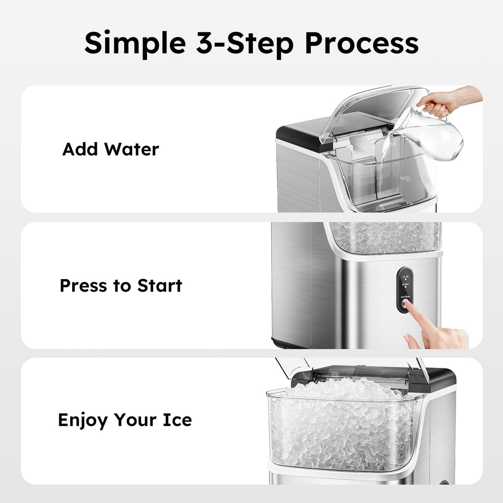 Simzlife Countertop Nugget Ice Maker, 35 Lbs/24H Portable Sonic Ice, Self-Cleaning Ice Machine, Chewable Pellet Ice, Stainless Steel