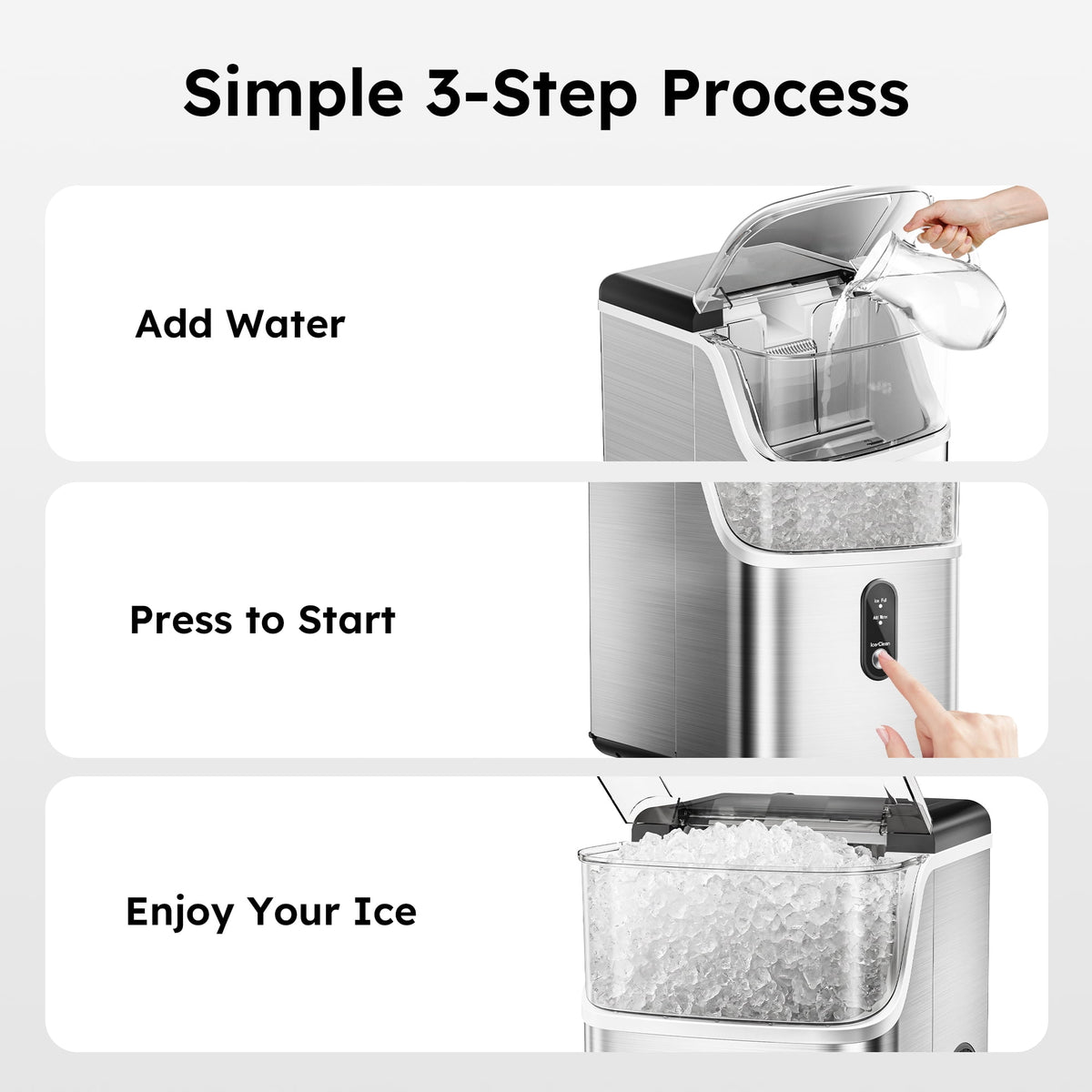 Simzlife Countertop Nugget Ice Maker, 35 Lbs/24H Portable Sonic Ice, Self-Cleaning Ice Machine, Chewable Pellet Ice, Stainless Steel