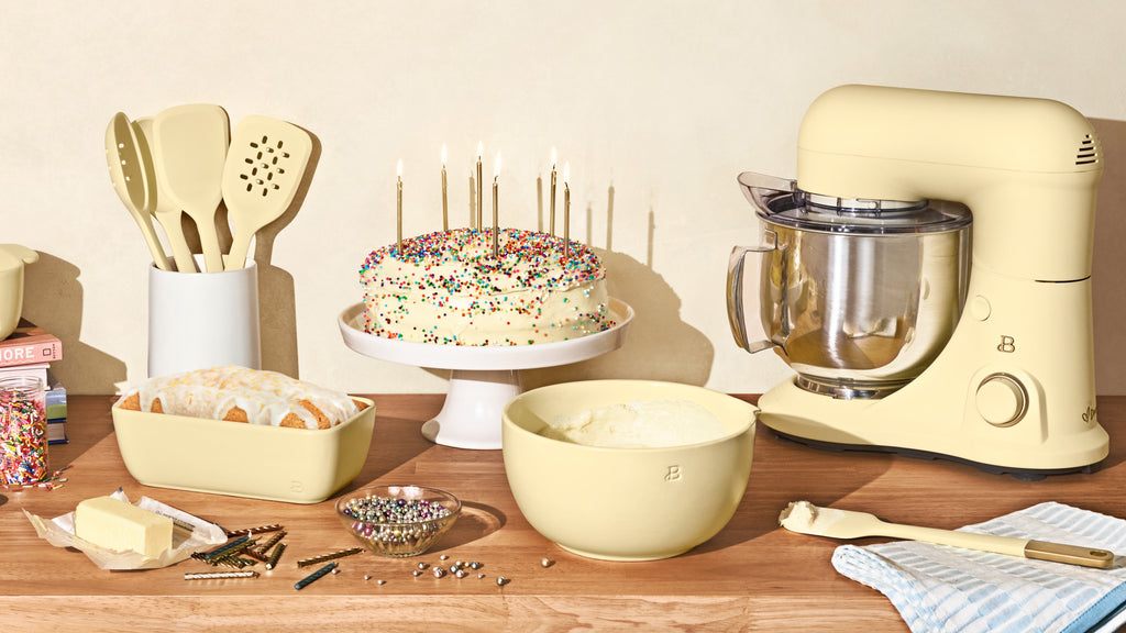 Beautiful 3.5 Qt Stand Mixer with Flat Beater, Dough Hook, Balloon Whisk, Chocolate by Drew Barrymore