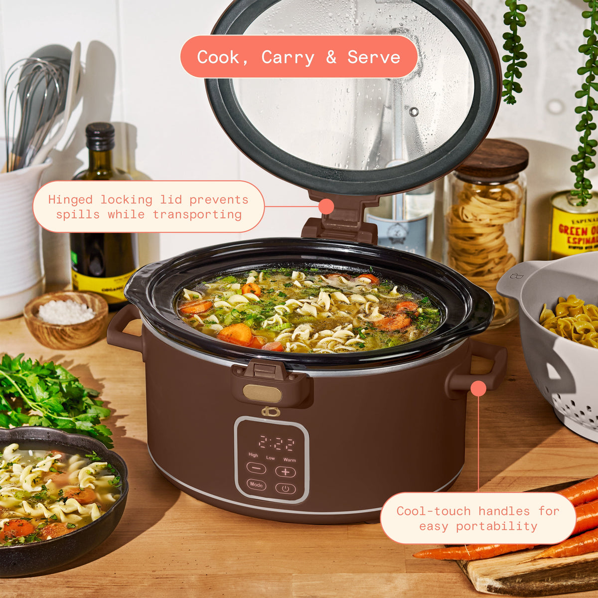 Beautiful 4 Qt Digital Slow Cooker with Hinged Locking Lid, Thyme Green by Drew Barrymore