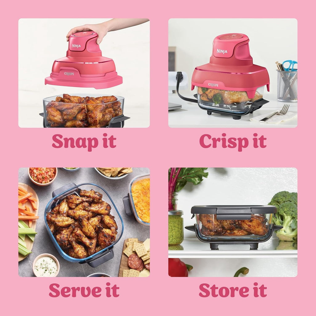 Ninja Crispi Glass Air Fryer 4-Qt, 4-in-1, Air Fry Bake Recrisp, Portable, Dishwasher Safe, FN101ST Stone