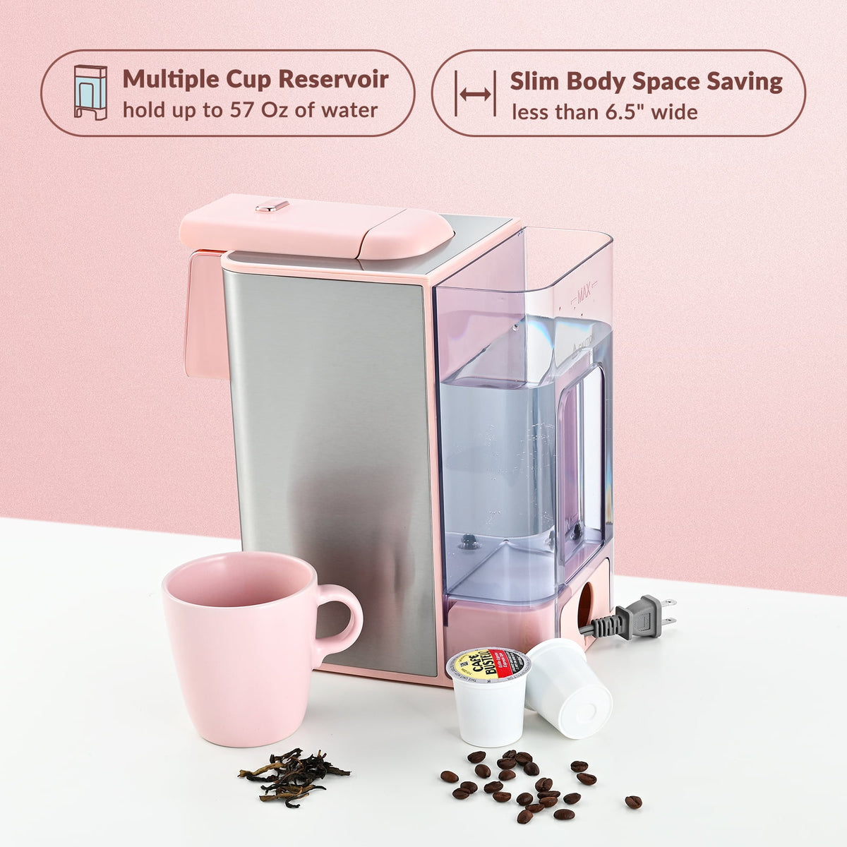 Mecity Coffee Maker 3 in 1 Single Serve Coffee Machine, Compatible with K cup Capsules, Instant Coffee Pot, Tea maker, 6,8,10 Oz Cup, Removable 50 Oz Water Reservoir, 120V 1150W, Black