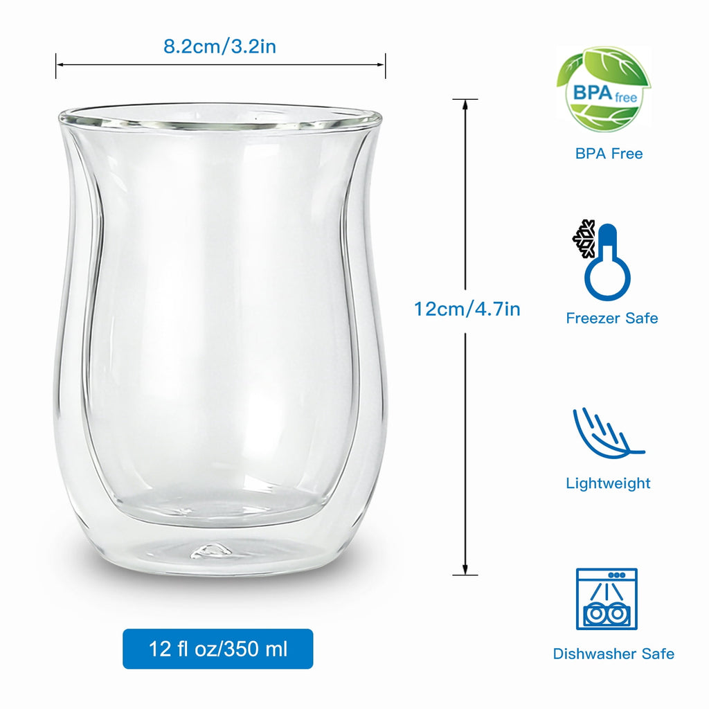 Easyworkz Double Walled Glass Coffee Mugs,Set of 2 (8.5 fl oz / 250ml) - Clear Borosilicate Glass Cups for Coffee, Tea, Whiskey, Cocktails & All Beverages