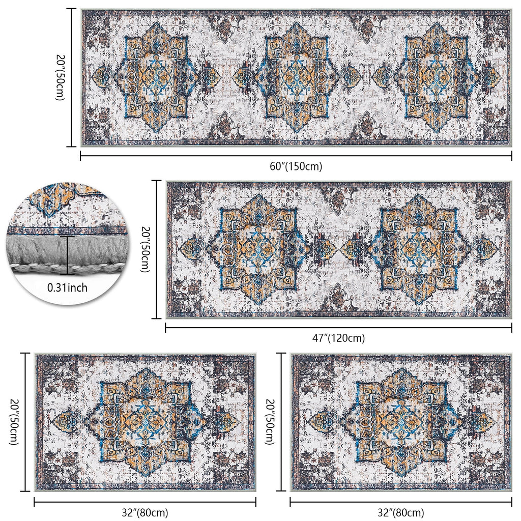 TECHVIDA Kitchen Rug Set 3 Piece,Non Slip Machine Washable Kitchen Mats, Farmhouse Hallway Doormat for Home Floor and Living Room,Gray