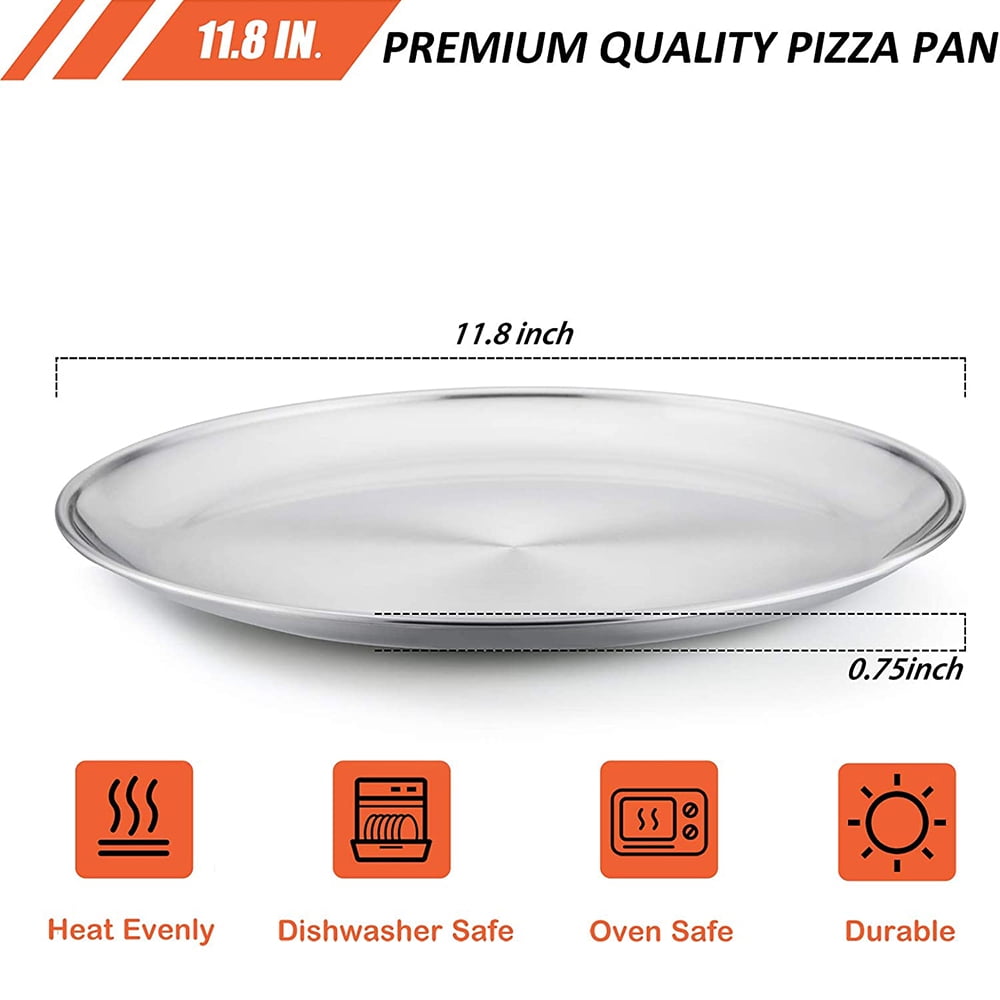 VeSteel Stainless Steel 12 inch Pizza Pan Set of 2, Metal Baking Tray Platter for Oven