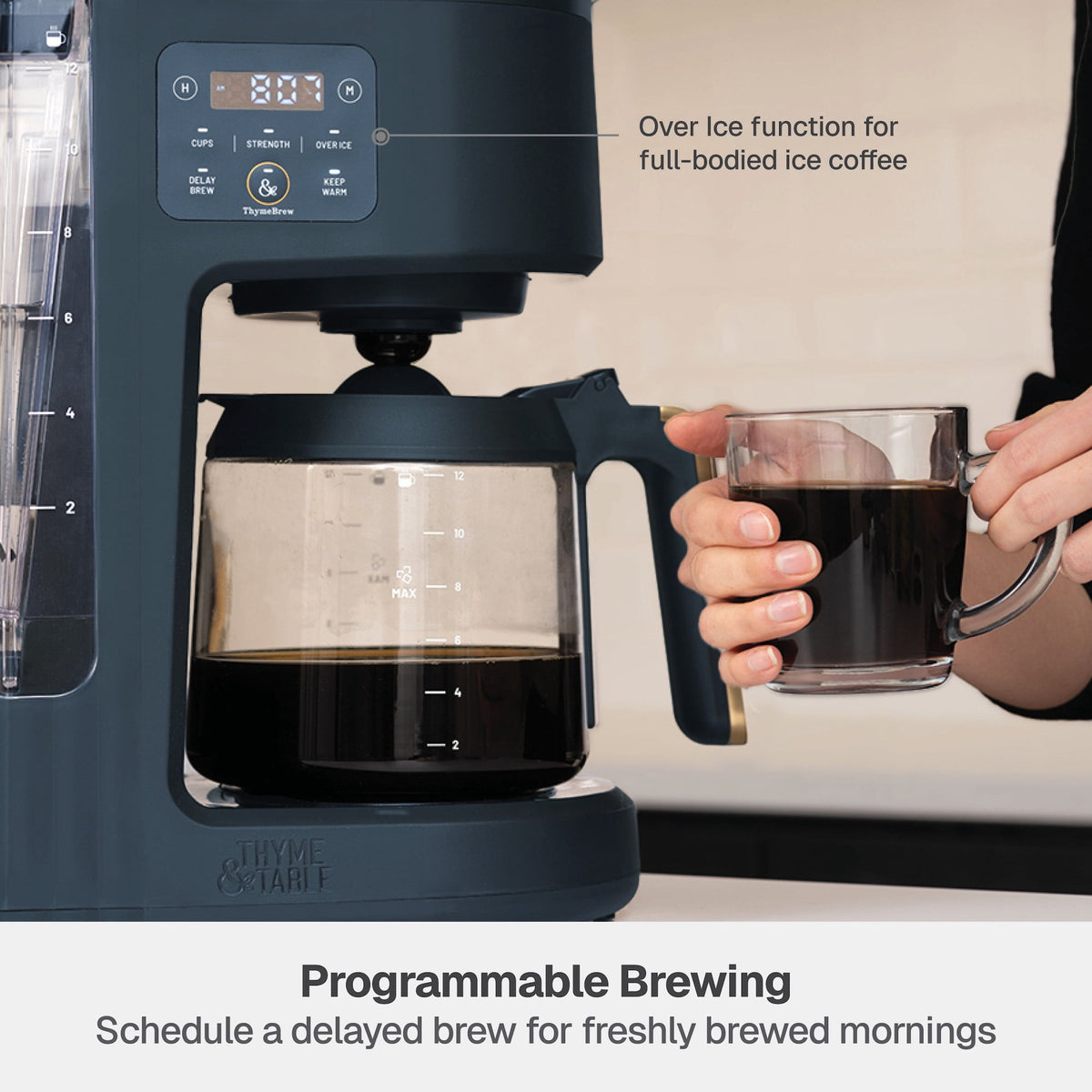 Thyme & Table 12-Cup Programmable Drip Coffee Maker, 60oz Water Reservoir, Atlantic Blue