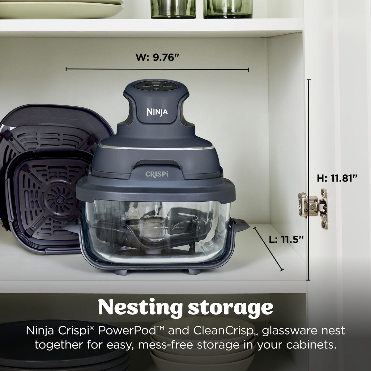 Ninja Crispi Glass Air Fryer 4-Qt, 4-in-1, Air Fry Bake Recrisp, Portable, Dishwasher Safe, FN101ST Stone