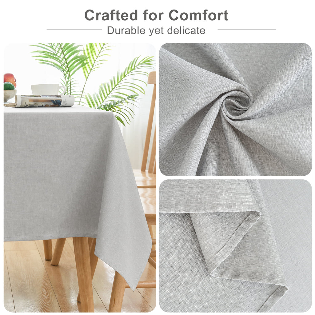 Inosoo Faux Linen Textured Rectangle Tablecloth - 60 x 84 inch Waterproof & Machine Washable Linen-Look Cloth Table Cover, White