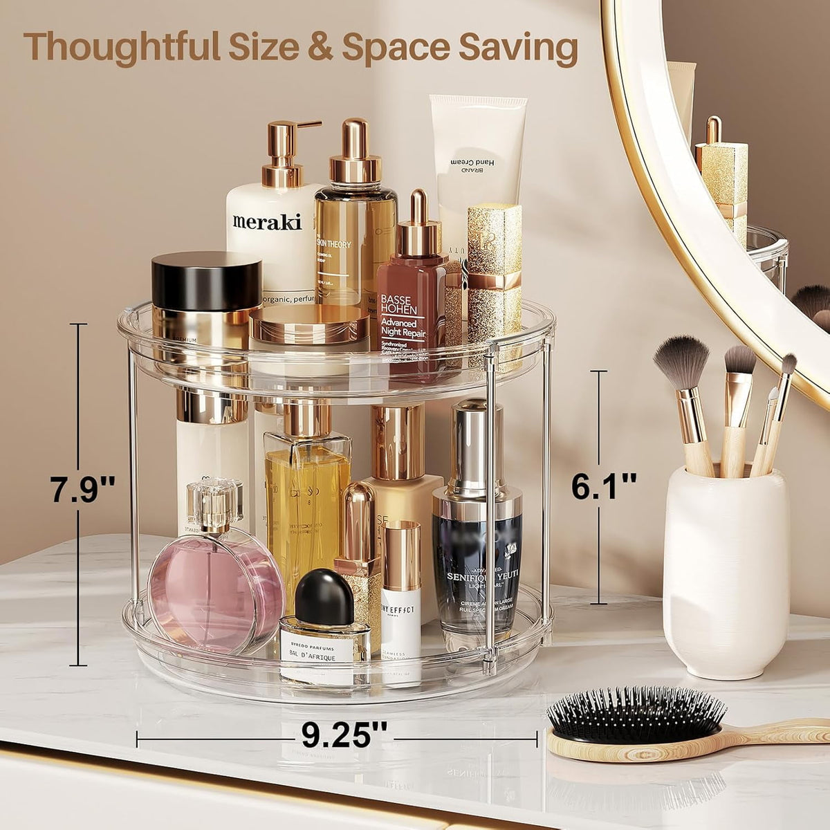 ROSSNY 2 Pack 9.25" 2-Tier Lazy Susan Turntable Organizer Countertop Kitchen Organization and Storage Spice Rack Bathroom Vanity Holder, Clear
