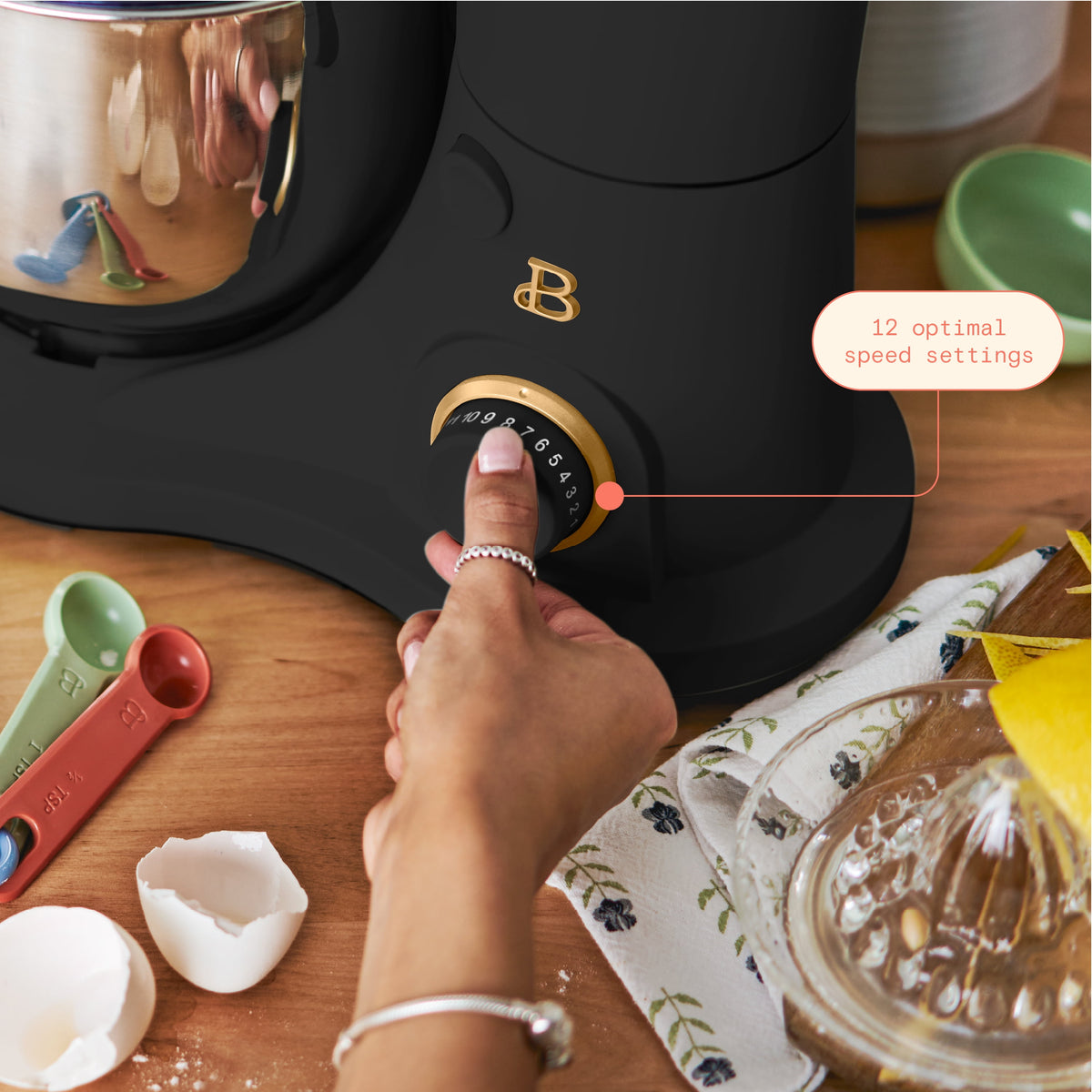 Beautiful 3.5 Qt Stand Mixer with Flat Beater, Dough Hook, Balloon Whisk, Chocolate by Drew Barrymore