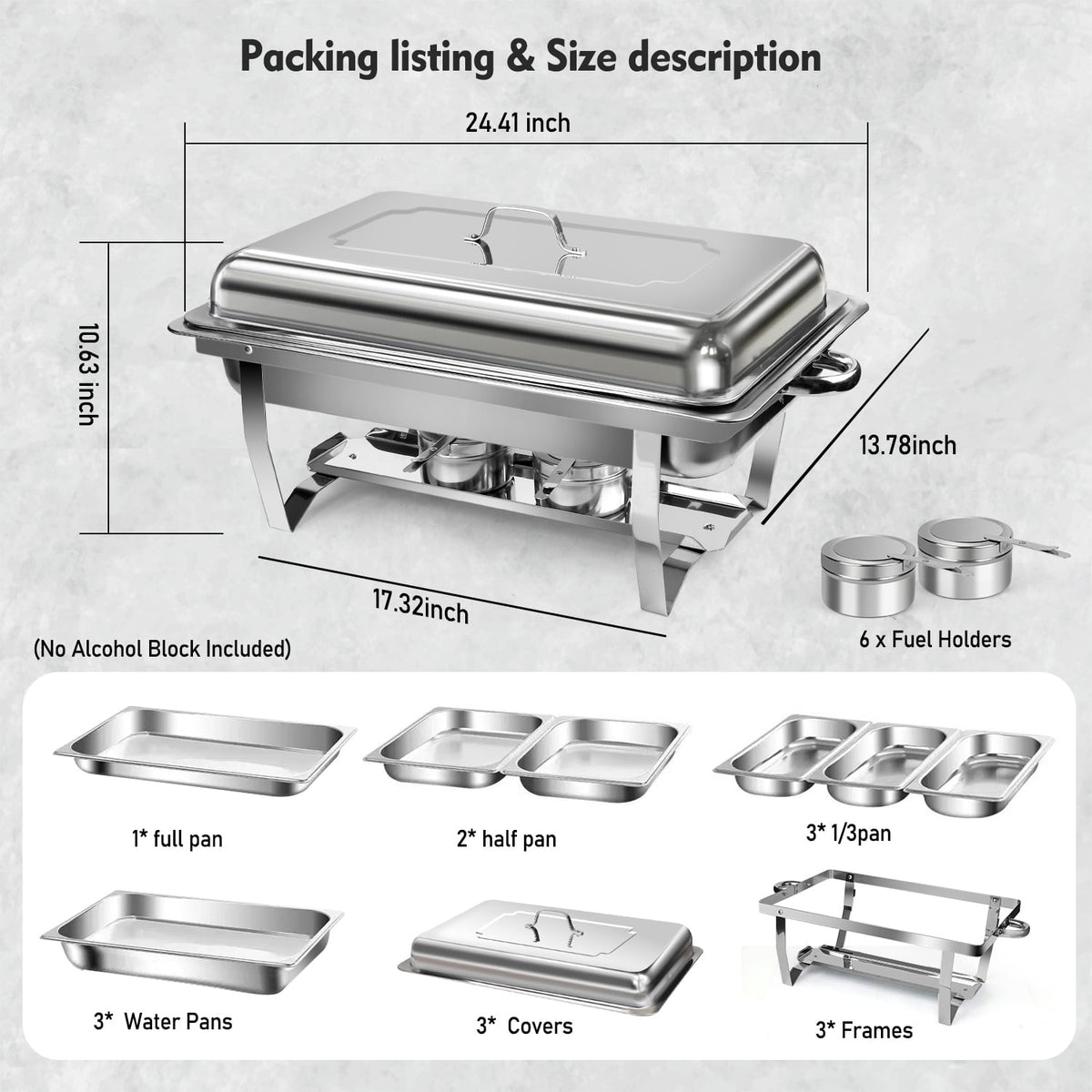 Chafing Dishes for Buffet ,AOKIWO 3 Packs 8QT Mirrored Stainless Steel Chafing Dishes for Buffet, Chafers and Buffet Warmer for Parties, Events, Wedding, Camping, Dinner
