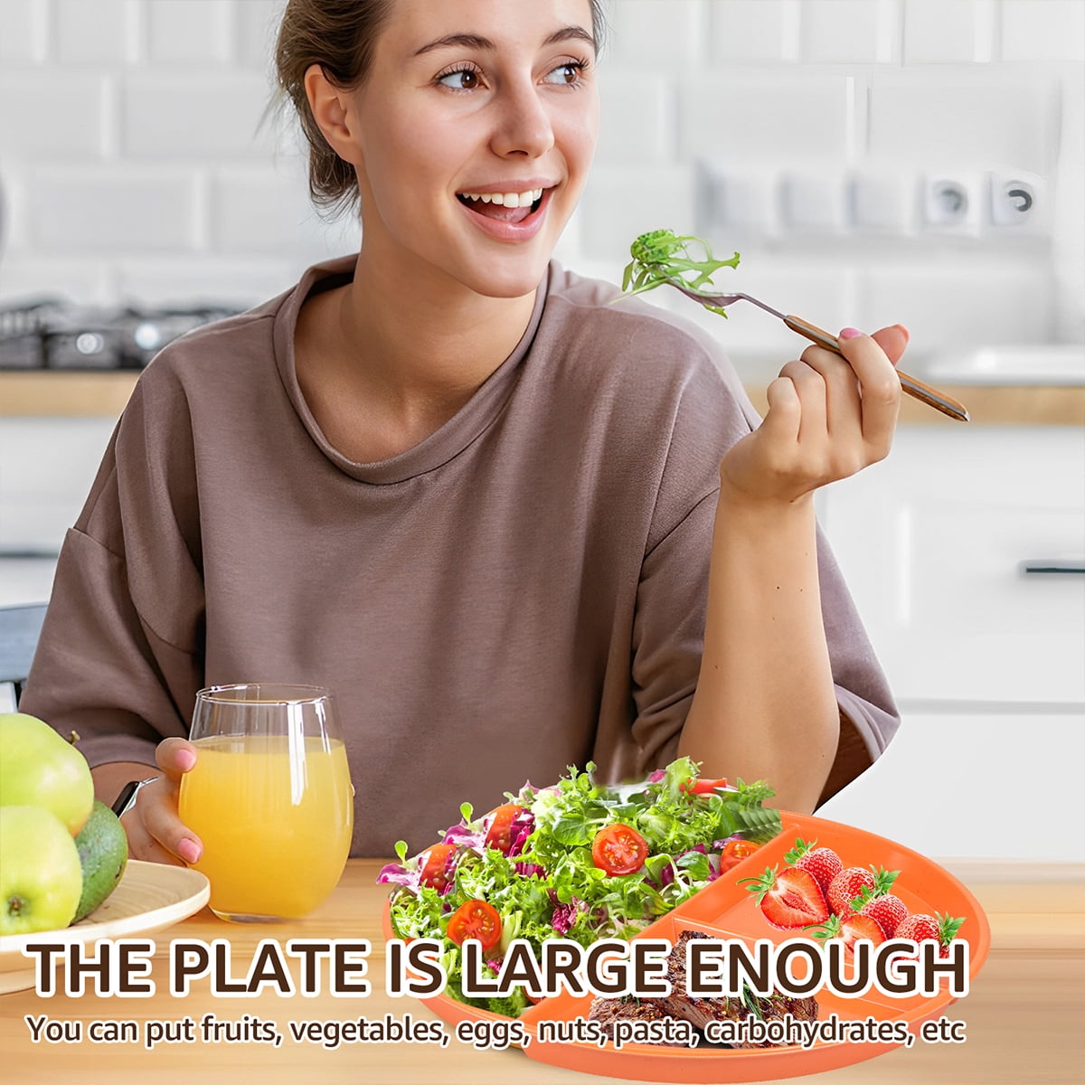 Evjurcn 6Pcs Divided Dinner Plates 3 Compartment Unbreakable Dinner Diet Plates Stackable Portion Control Dish Reusable Divider Plates Microwave Dishwasher Safe for Kids Adults Seniors
