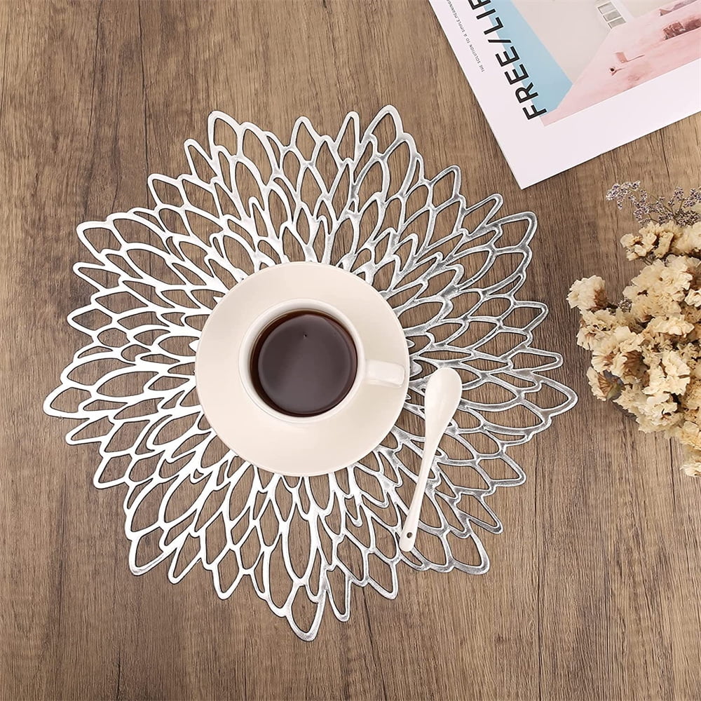 Vinyl Placemats Non-Slip Washable Heat Resistant Round PVC Table Mats for Morden Kitchen Dining Table Wedding,Gold