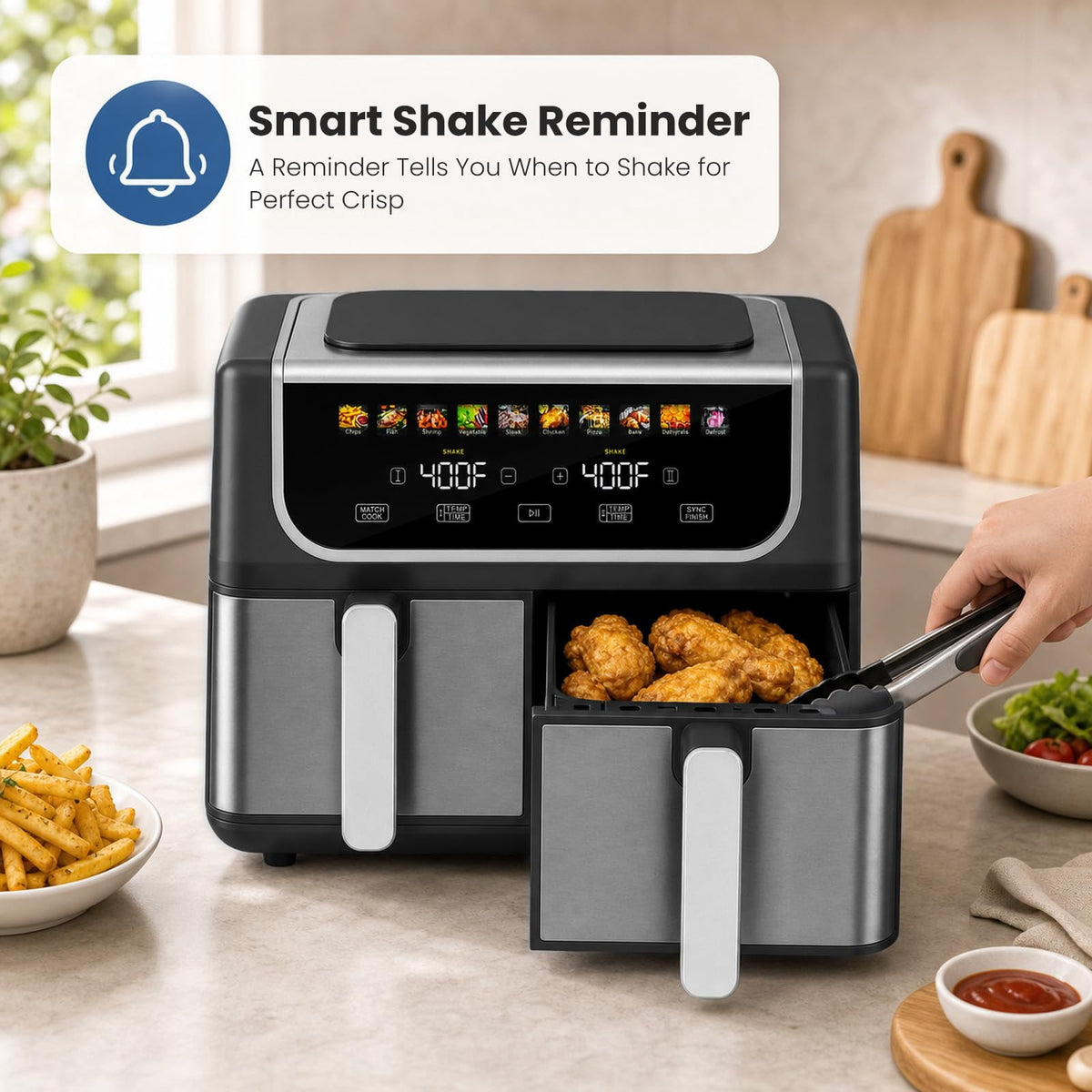 LIFERECORD 3QT Compact Air Fryer, Touch Panel, 800W, 160-400°F, Auto Shut-Off & Overheat Protection, White, for Single/Small Family