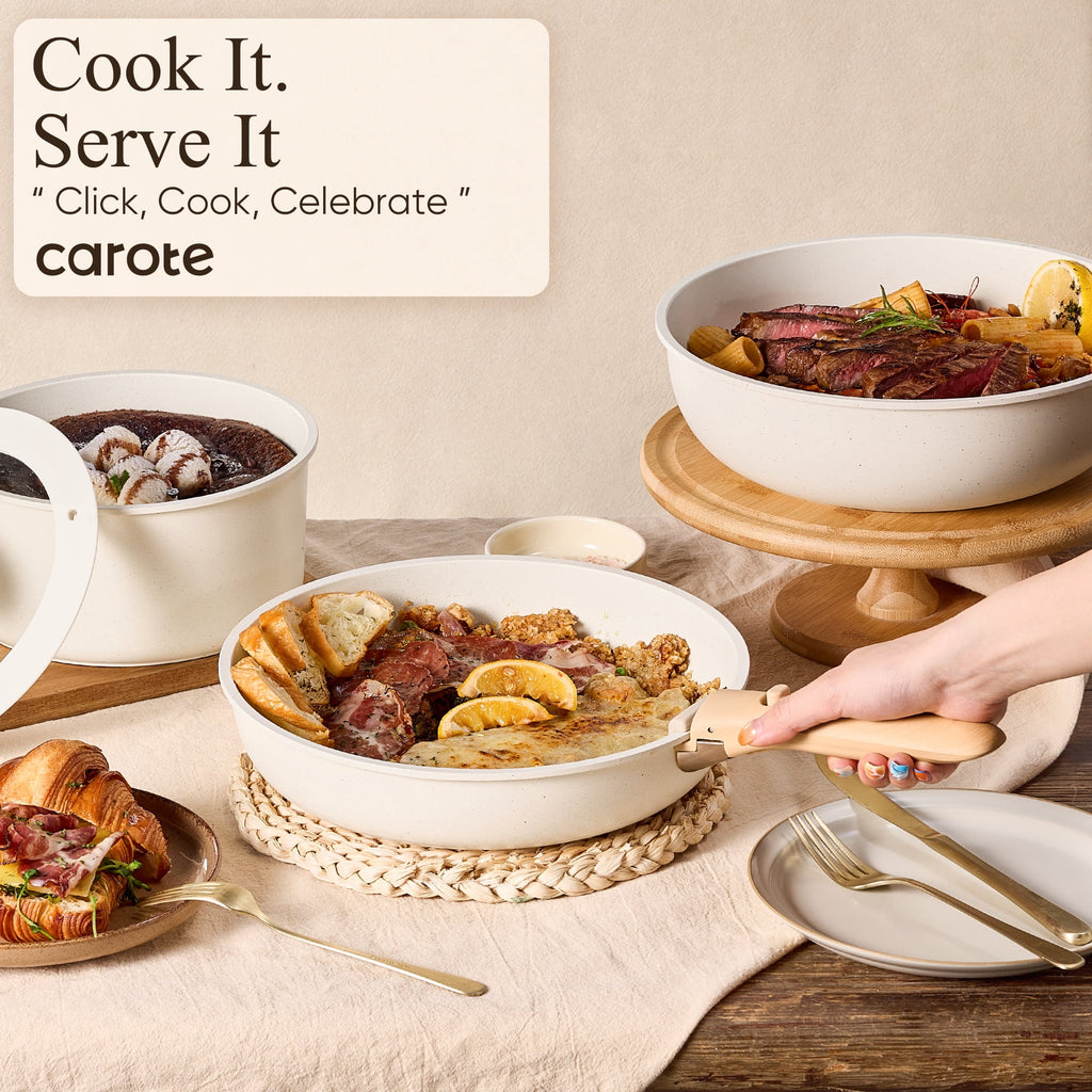 Carote 24-Piece Nonstick Cookware Set, Pots and Pans Set with Detachable Handle, Induction Compatible, Oven & Dishwasher Safe, Black