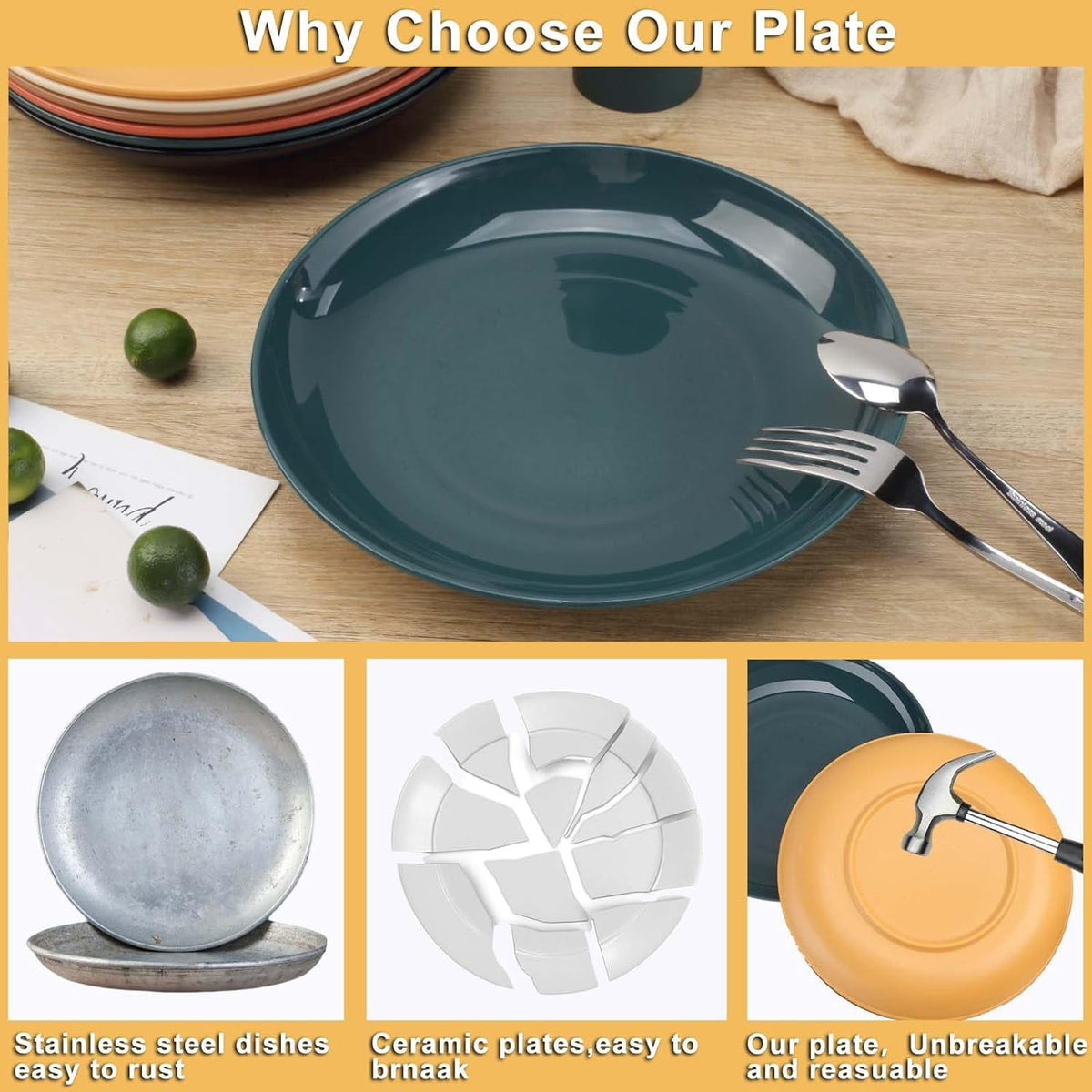 Bestdin Black Dinnerware Set for 4, 16 Pieces Plastic BPA-Free Dinner Plates, Salad Plates, Cereal Bowls, Cups, Unbreakable Plates and Bowls Sets for Kitchen, Microwave and Dishwasher Safe