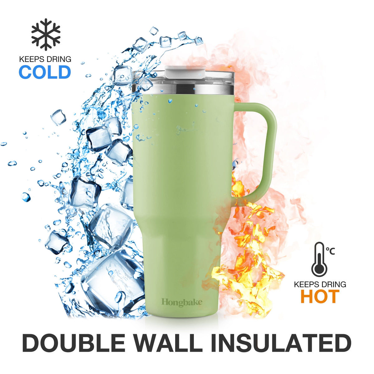 HONGBAKE 40 oz Tumbler with Handle and Straw Lid, Insulated Stainless Steel Tumbler, Travel Mug Fits Cup Holder, Dusty Lavender