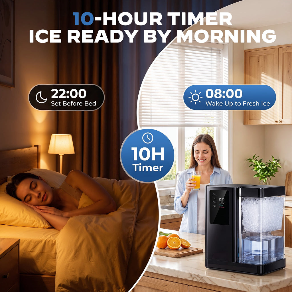 Philergo Nugget Ice Maker Countertop, 40 lbs/24H Pebble Ice Machine with 3L Water Tank, 8-Minute Ice, 1-10H Timer, Self-Cleaning, 40 dB Quiet Operation, Black