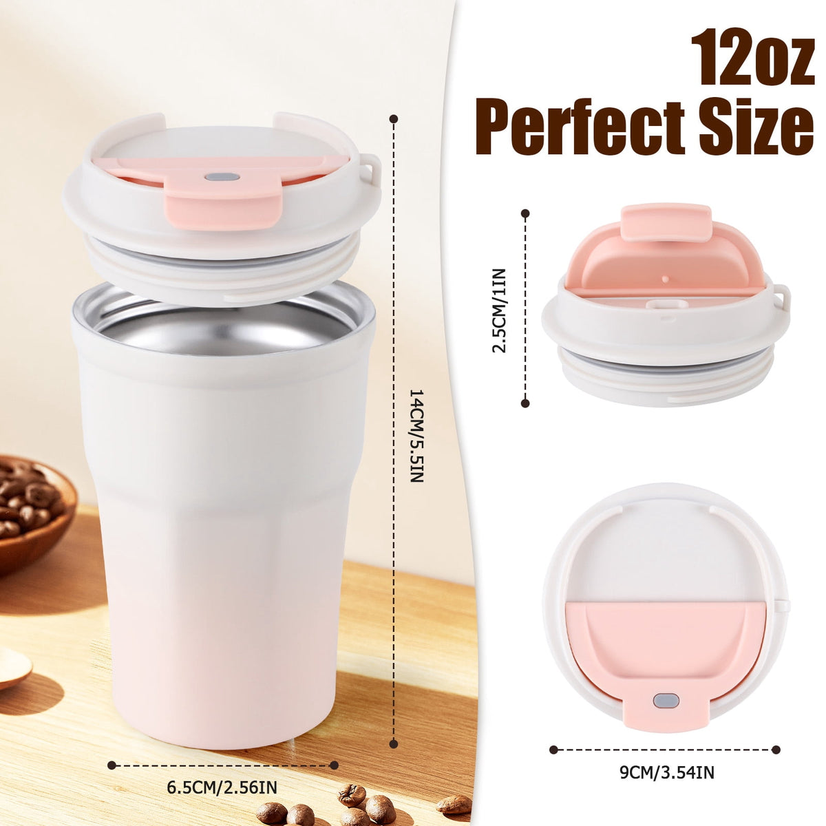 Ochapa 360 ML/12oz Coffee Tumbler, Double Walled Stainless Steel Insulated Travel Coffee Mug