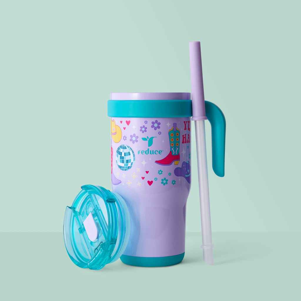 Reduce Coldee Kids Insulated Tumbler with Straw, 18oz Stainless Steel Spill-Proof Cup with Handle, Smiles