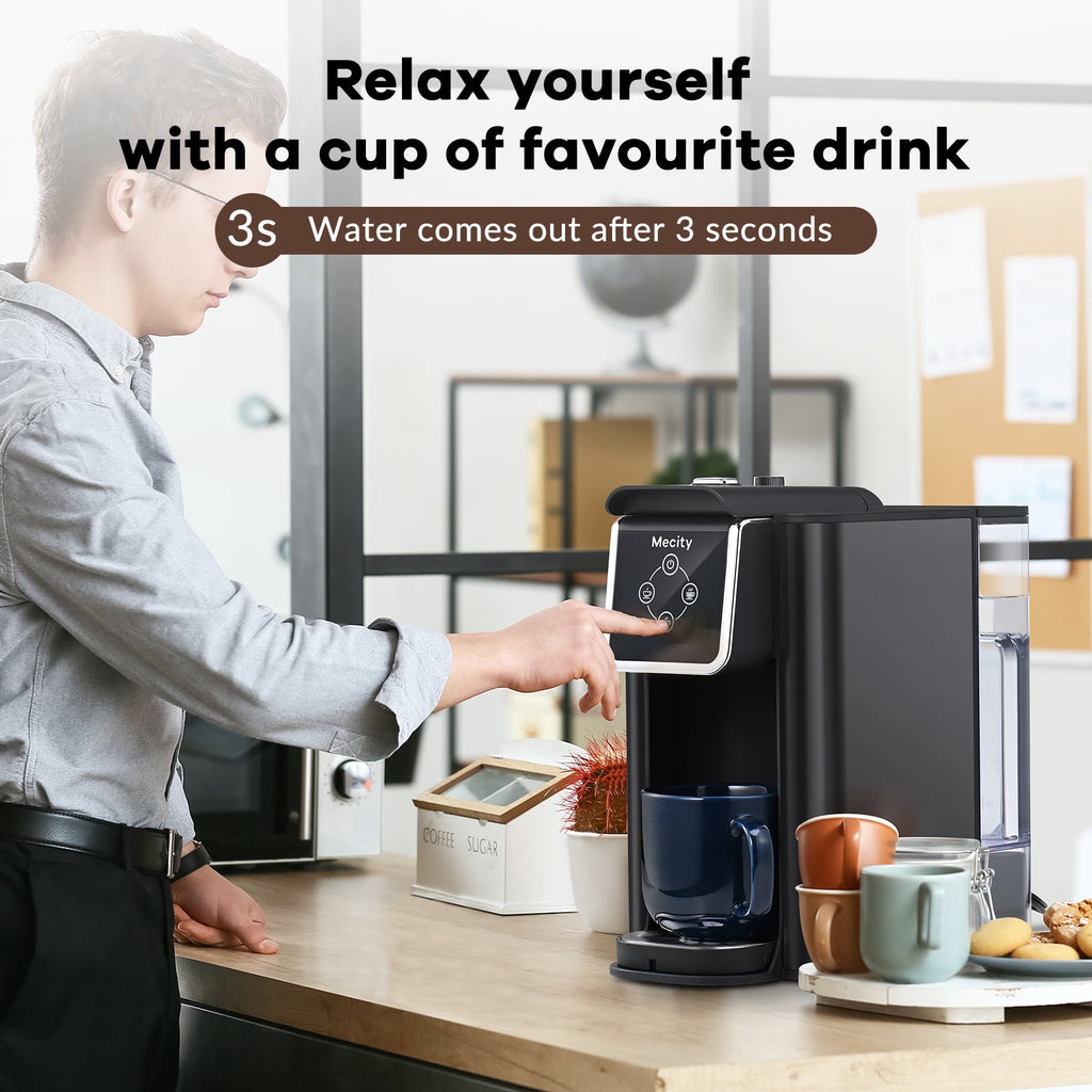 Mecity Coffee Maker 3 in 1 Single Serve Coffee Machine, Compatible with K cup Capsules, Instant Coffee Pot, Tea maker, 6,8,10 Oz Cup, Removable 50 Oz Water Reservoir, 120V 1150W, Black