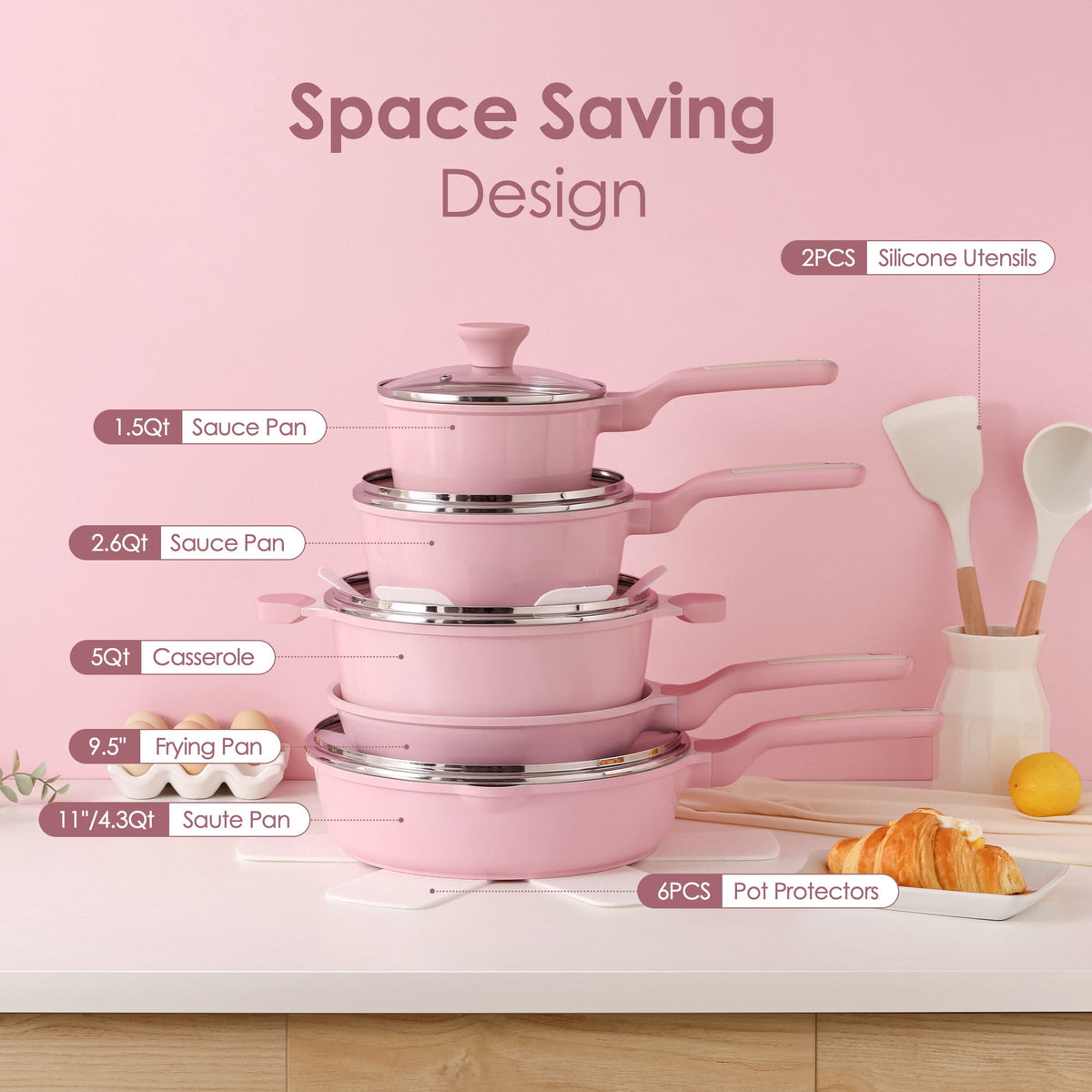 SENSARTE Ceramic Nonstick Pots and Pans Set, 10Pcs Healthy Non Stick Cookware Set with Pots Protectors, Induction Kitchen Cookware Sets, Dishwasher Safe White