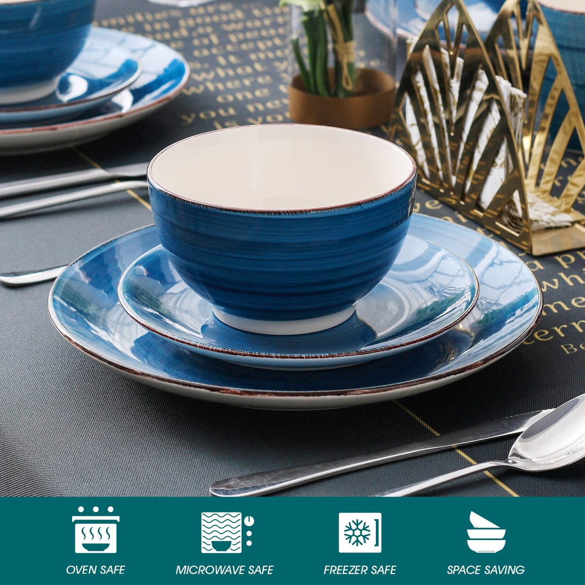 Vancasso 32 Pieces Dinnerware Sets for 8, Ceramic Plates and Bowls Sets, Scratch Resistant Dishes Set, Microwave & Dishwasher Safe, Colourful