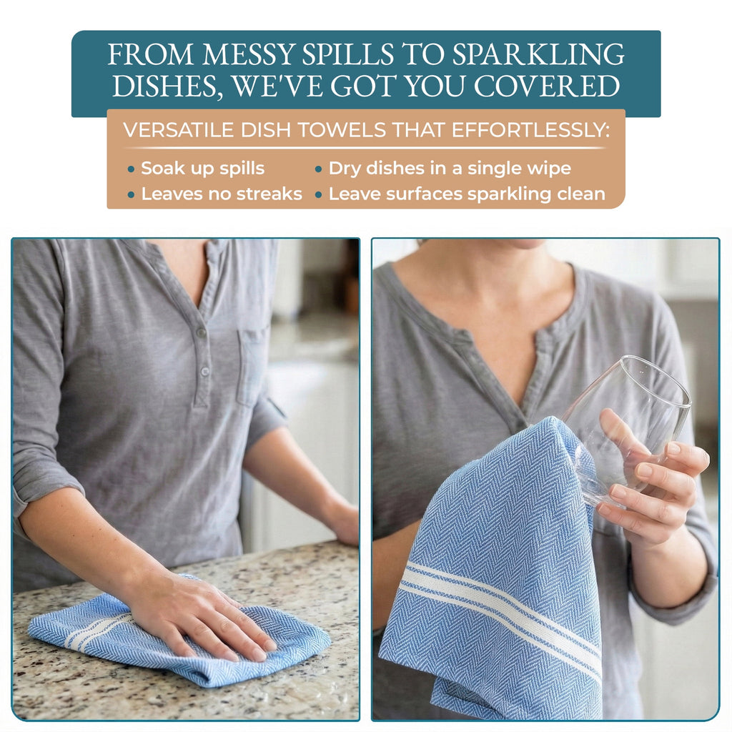 Kitchen Towels Set - 100% Pure Cotton Super Absorbent Hand Towel, Grey Tea Towels, Soft & Durable, Pack of 12 – 15”x25”, Grey Stripe
