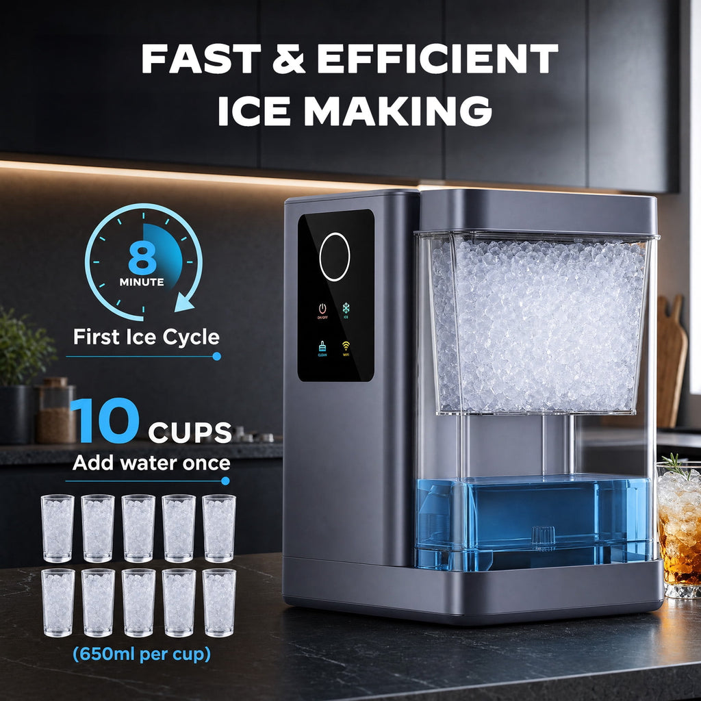 Philergo Nugget Ice Maker Countertop with App & Voice Control, Self-Cleaning Pebble Ice Machine, 3L Water Tank, 44 lbs/Day, Soft Ice in 8 Minutes, Quiet Portable Design for Home, Kitchen and Party