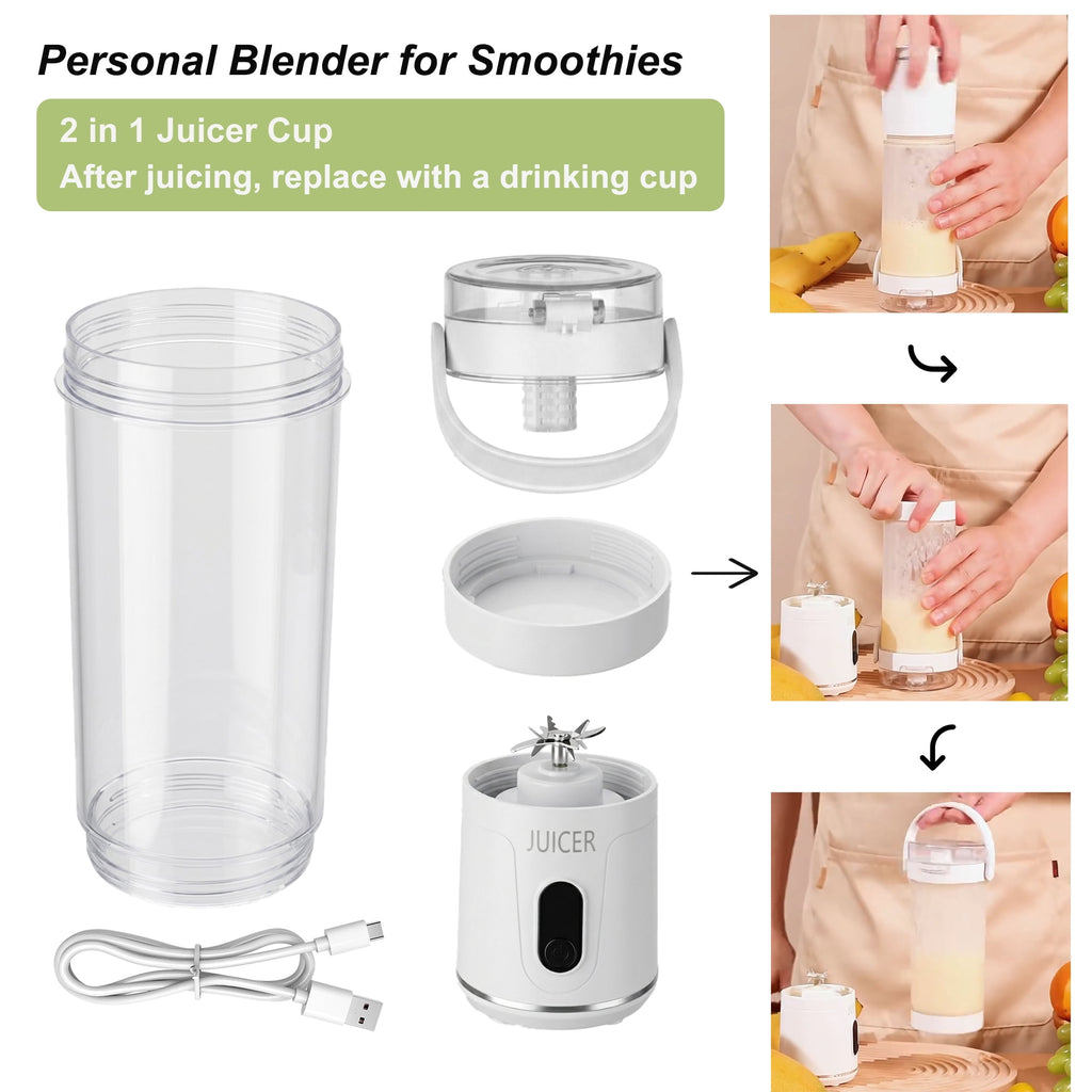 Portable Blender, 20 Oz Smoothie Blender USB Rechargeable Personal Blender for Kitchen with 12 Blades Direct-Drink Lid Cup Base
