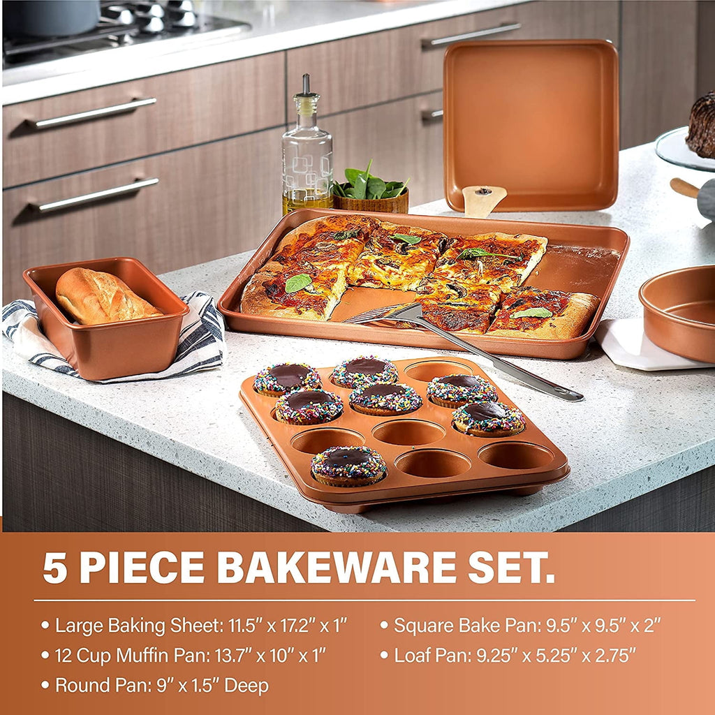 Gotham Steel Hammered 20 Pc Ceramic Cookware Set Nonstick, Induction Pots and Pans Set, Non Toxic Cookware Sets, Oven & Dishwasher Safe, Copper