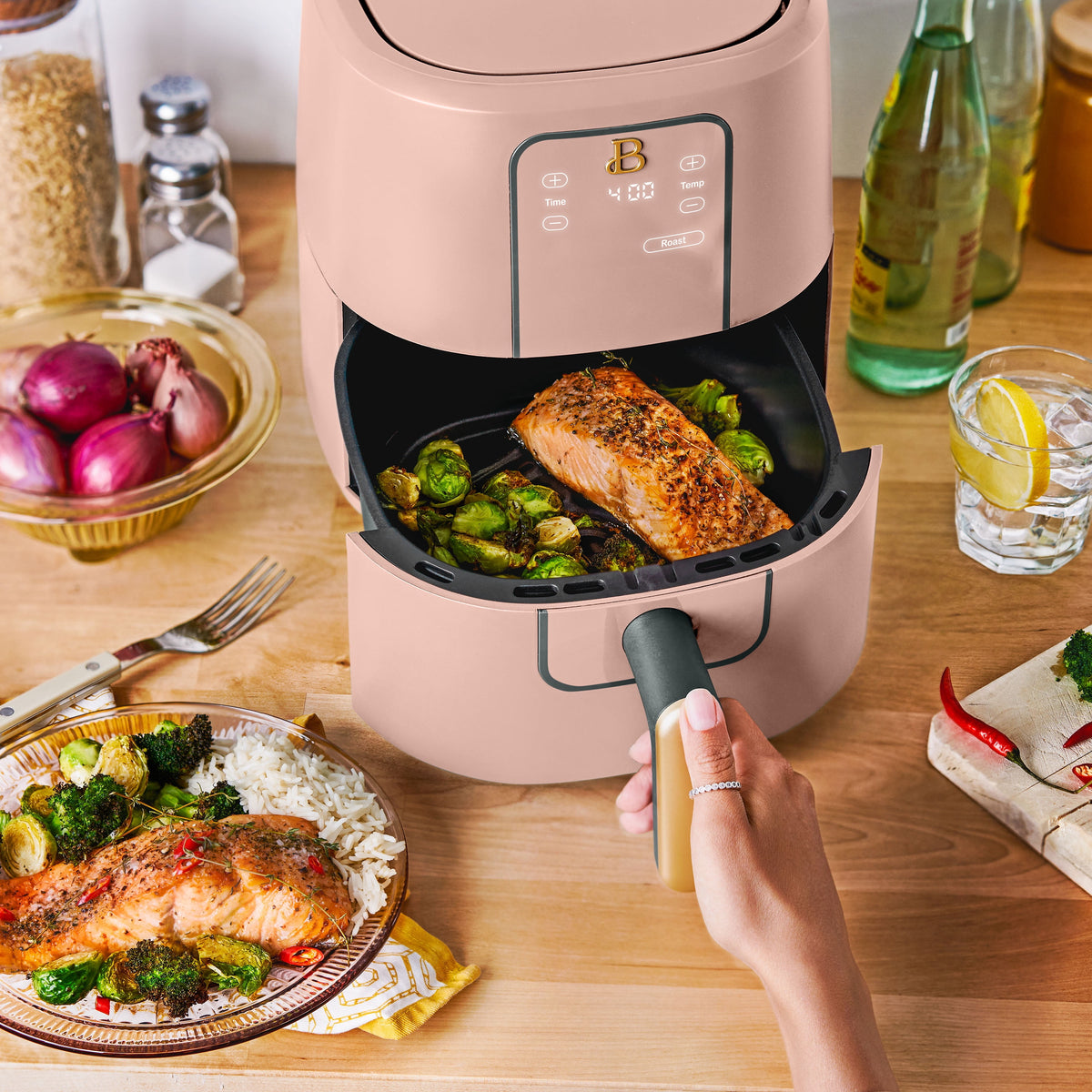 Beautiful 3 Qt Air Fryer with TurboCrisp Technology, EverGood Non-Toxic Ceramic Nonstick Coating, Chocolate by Drew Barrymore