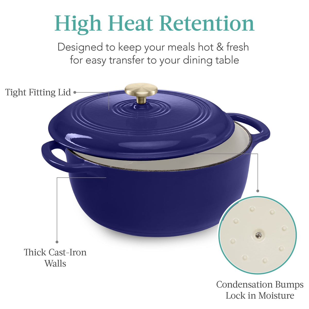 Best Choice Products 6 Quart Enamel Cast-Iron Dutch Oven, Heavy-Duty Cookware w/ Dual Handles, Lid - Cornflower Blue