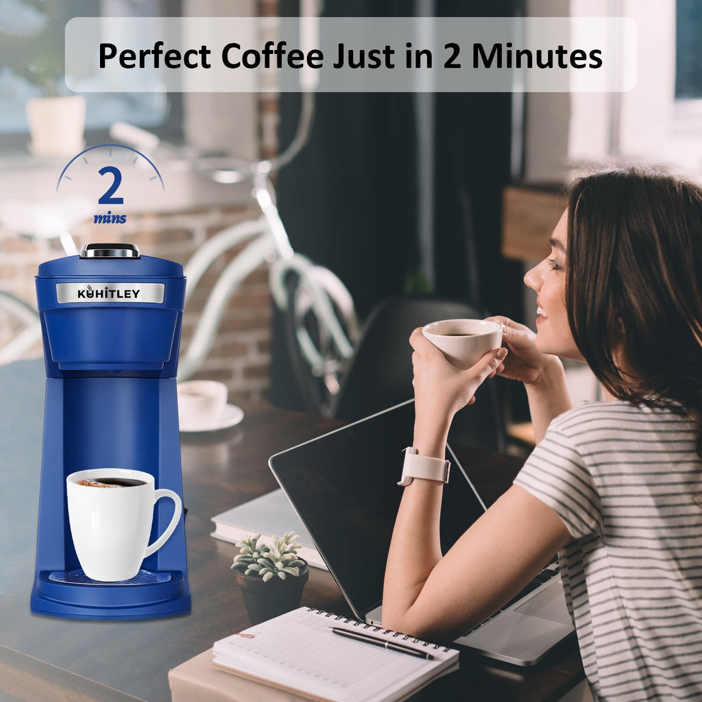 2 in 1 Single Serve Coffee Maker for K Cup Pods & Ground Coffee, Mini K Cup Coffee Machine with 6 to 14 oz Brew Sizes, Single Cup Coffee Brewer with One-Press Fast Brewing, Reusable Filters,Black