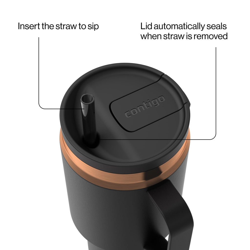 Contigo 30oz SnapSeal Insulated Stainless Steel Tumbler with Straw, Licorice Black/Bronze