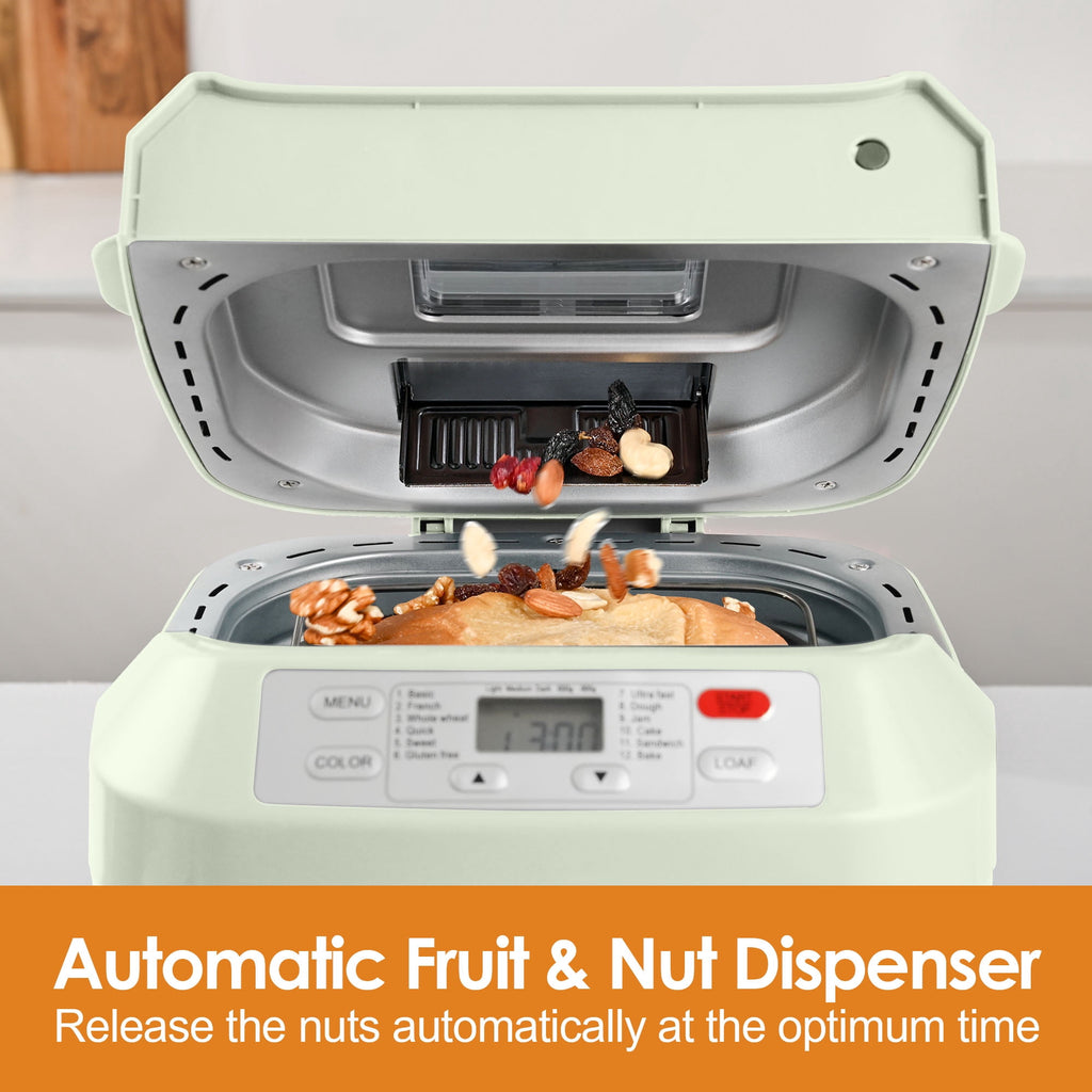 Kitchen in the Box 2lb Bread Maker with Auto Fruit Nut Dispenser, 12-in-1 Gluten-Free Bread Machine, 13H Delay Timer, Nonstick Pan, Keep Warm, White
