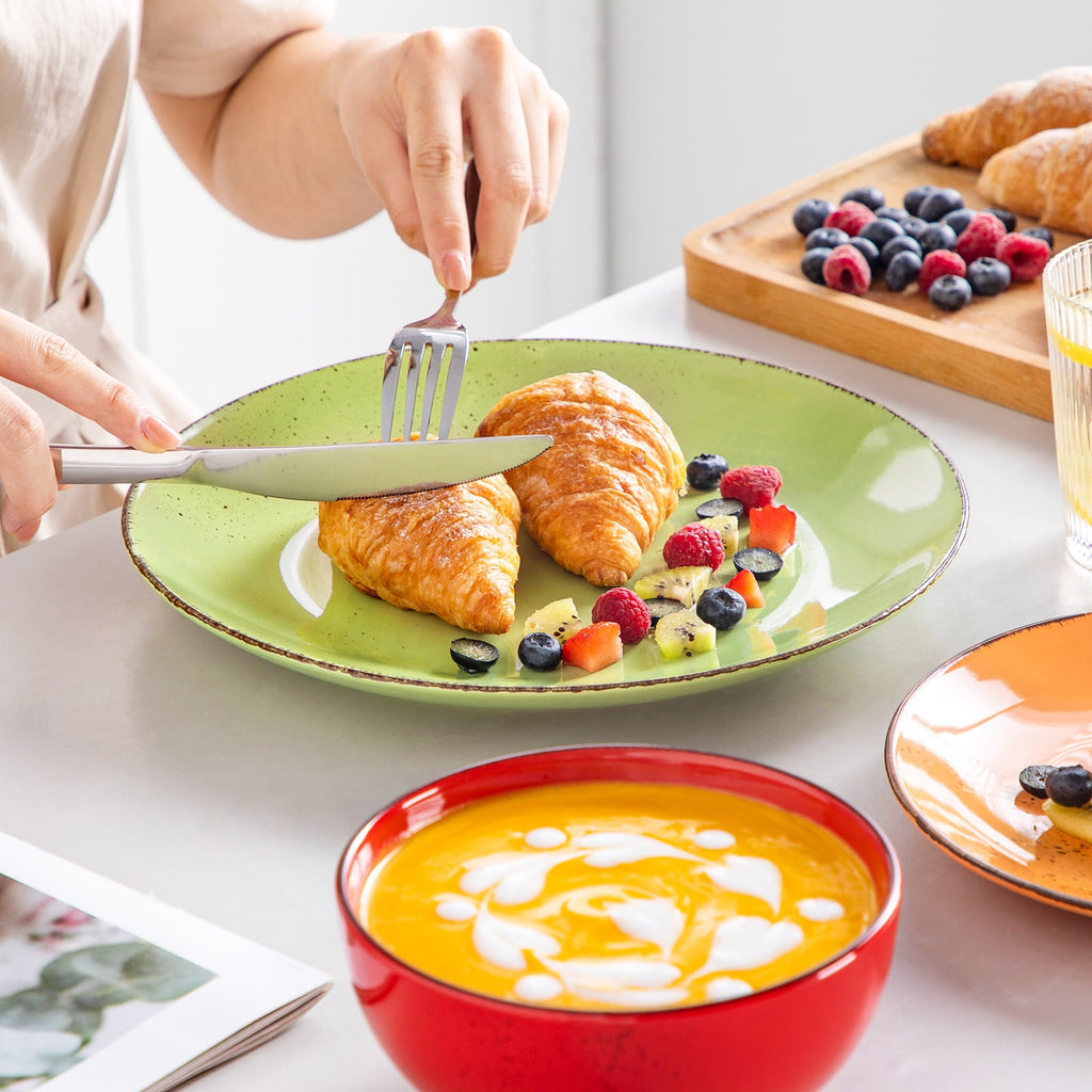 Malacasa 12 Pcs Dinnerware Sets, Ceramic Plates and Bowls Set for 4 with Reactive Glaze & Speckled Finish, Dish Sets, Dishwasher & Microwave Safe, Light Colors