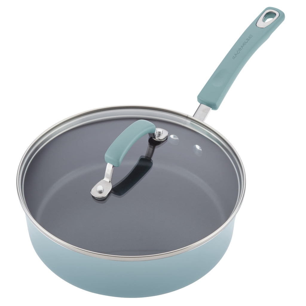Rachael Ray Classic Brights Porcelain Aluminum Nonstick Cookware Pots and Pans Set, 14-Piece, Sky Blue