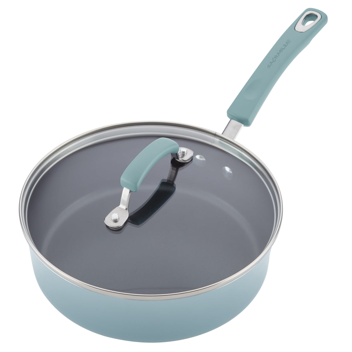 Rachael Ray Classic Brights Porcelain Aluminum Nonstick Cookware Pots and Pans Set, 14-Piece, Sky Blue