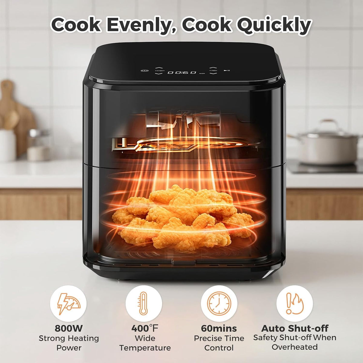 Air Fryer, 6-Quart Smart Air Fryer, 12-in-1 Functions - Air Fry, Roast, Reheat, Dehydrate, Bake, Steam, and More, 400Â°F Max Temperature, Grey