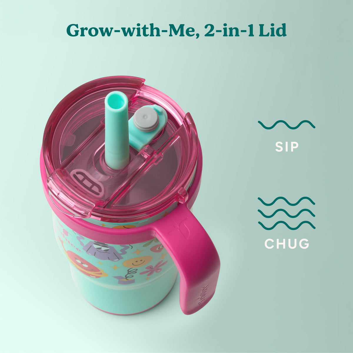 Reduce Coldee Kids Insulated Tumbler with Straw, 18oz Stainless Steel Spill-Proof Cup with Handle, Smiles