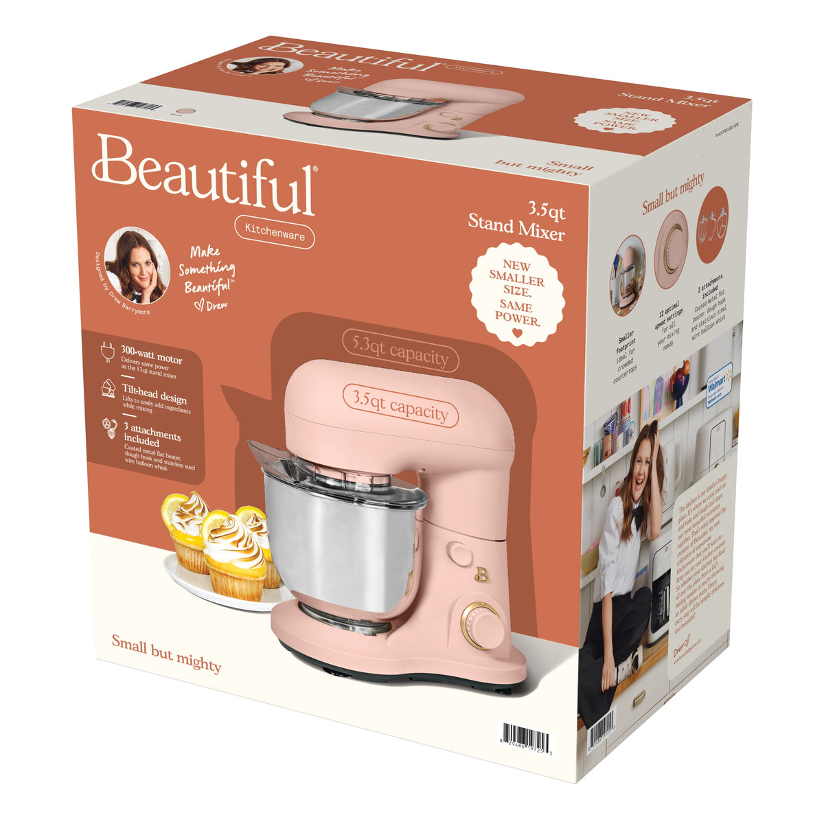 Beautiful 3.5 Qt Stand Mixer with Flat Beater, Dough Hook, Balloon Whisk, Chocolate by Drew Barrymore