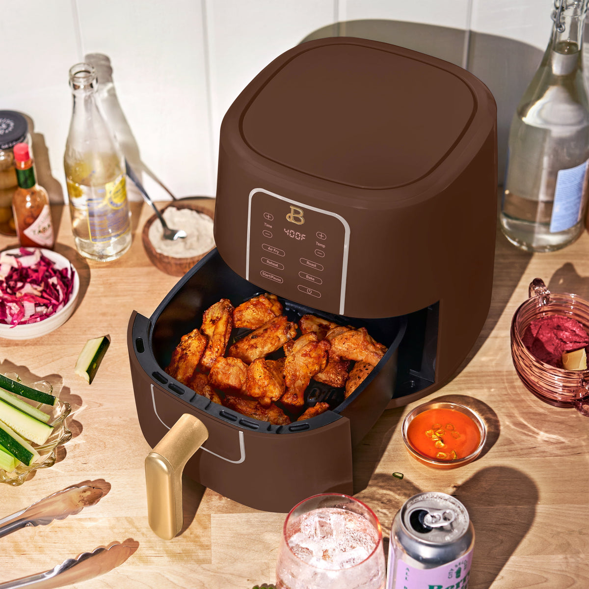 Beautiful 3 Qt Air Fryer with TurboCrisp Technology, EverGood Non-Toxic Ceramic Nonstick Coating, Chocolate by Drew Barrymore