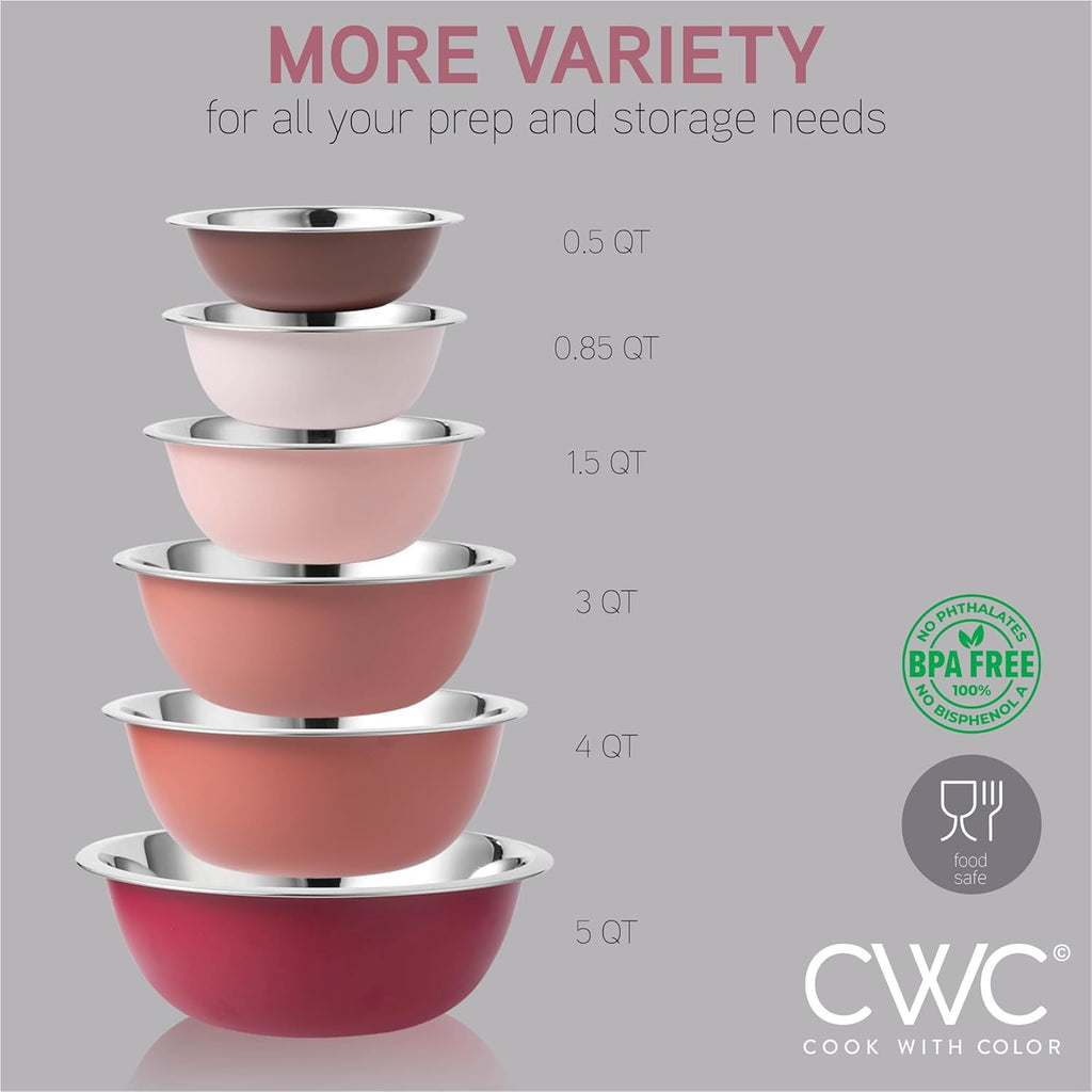 COOK WITH COLOR Mixing Bowls Set of 6, Stainless Steel Mixing Bowls, Metal Nesting Bowls for Kitchen, Sage Green