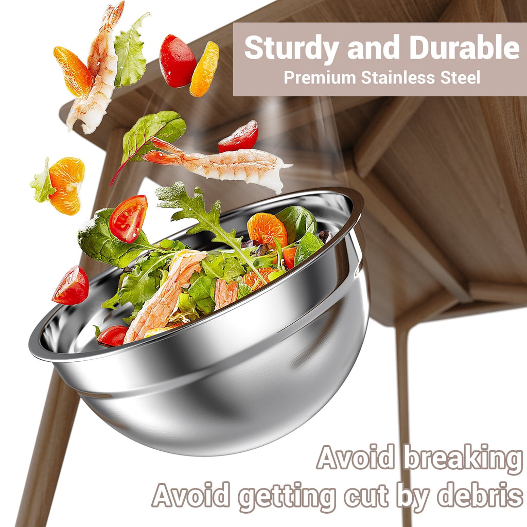 Stainless Steel Mixing Bowls Set, TINANA 6 Pack Mixing Bowls with Lids, Metal Nesting Storage Bowls for Kitchen, 4.5/3/2.5/2/1.5/0.75QT, Great for Prep, Baking, Serving, Multicolor