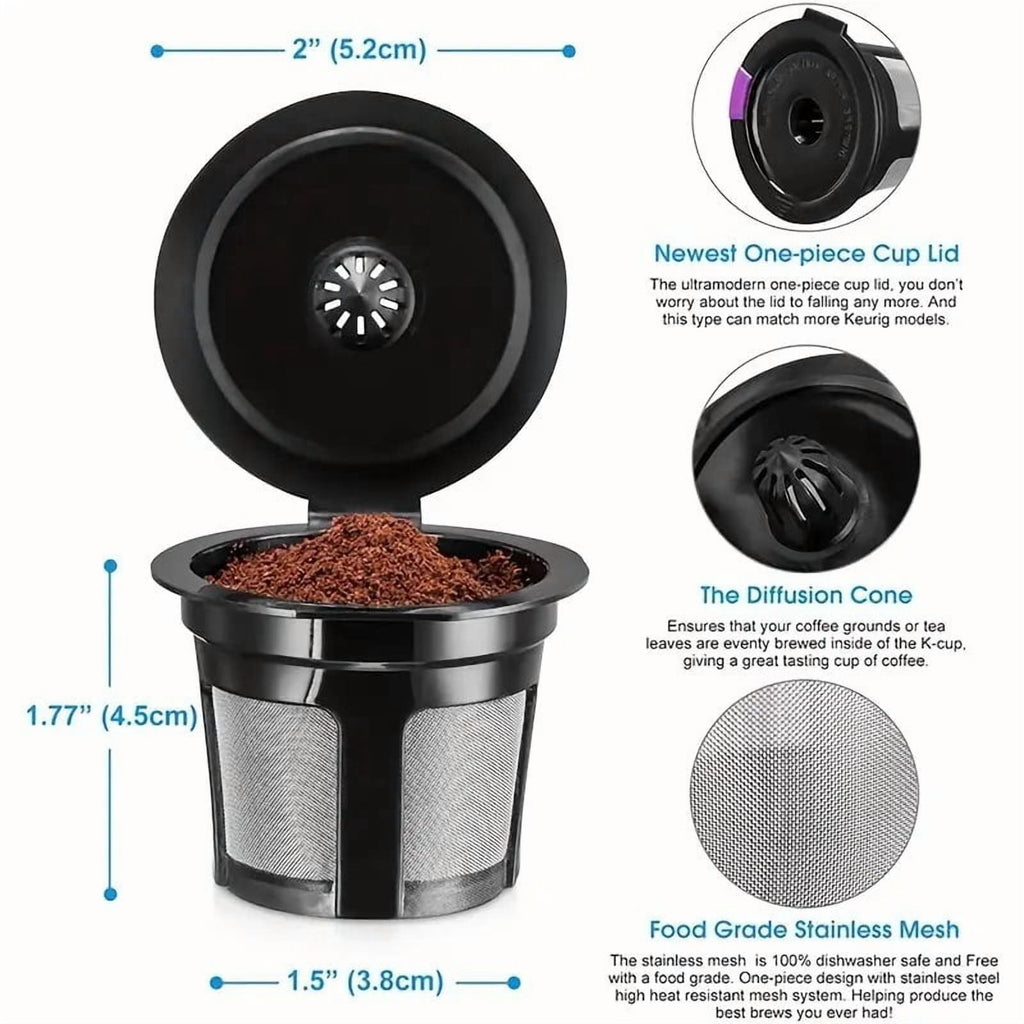 Reusable K Cups for Keurig, Universal Refillable Coffee Filters for Single Serve Coffee Maker, 4-Pack of Reusable Pods, Black